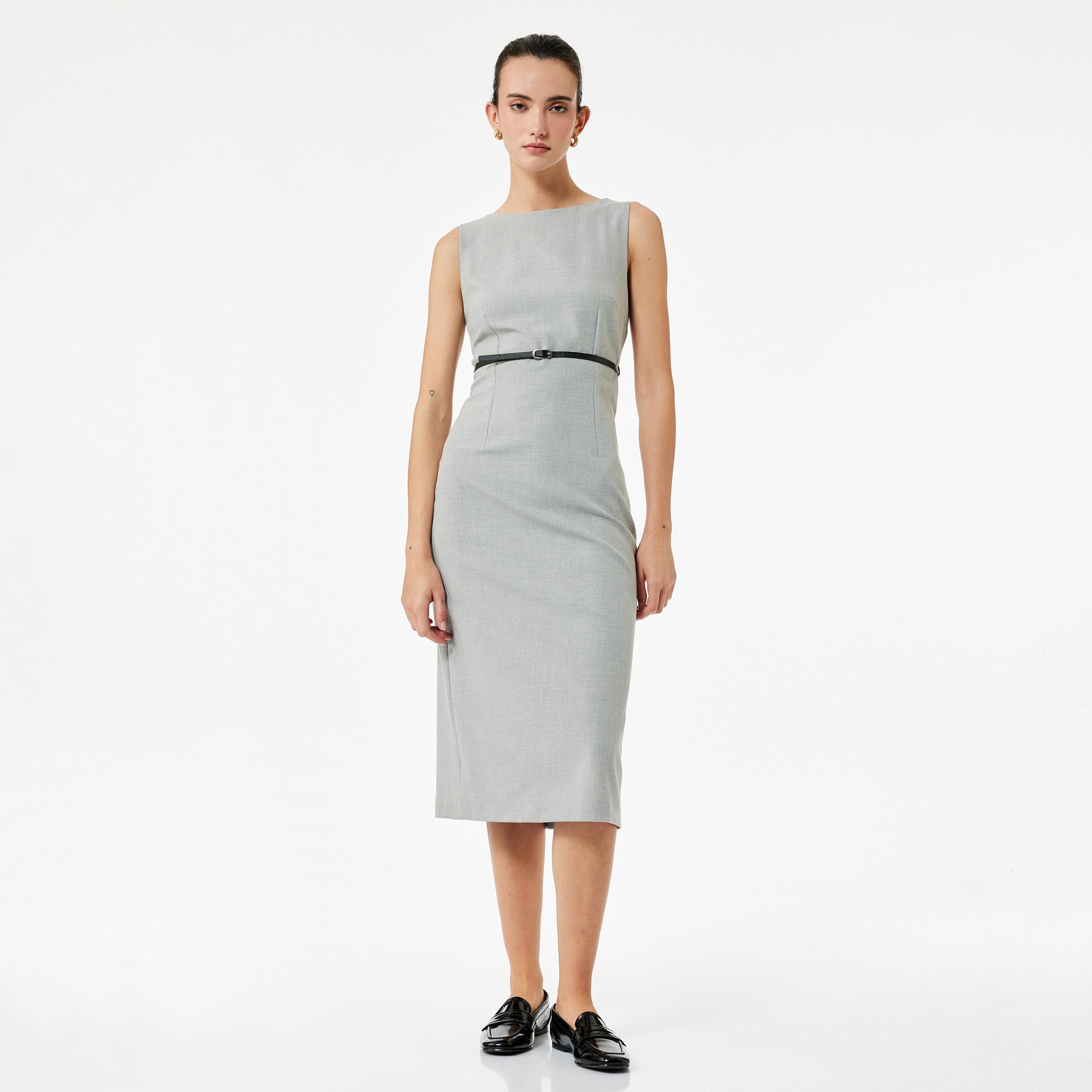 KOTON Grey Sheath Women's Evening Midi Dress-women-clothing-dresses-image-1