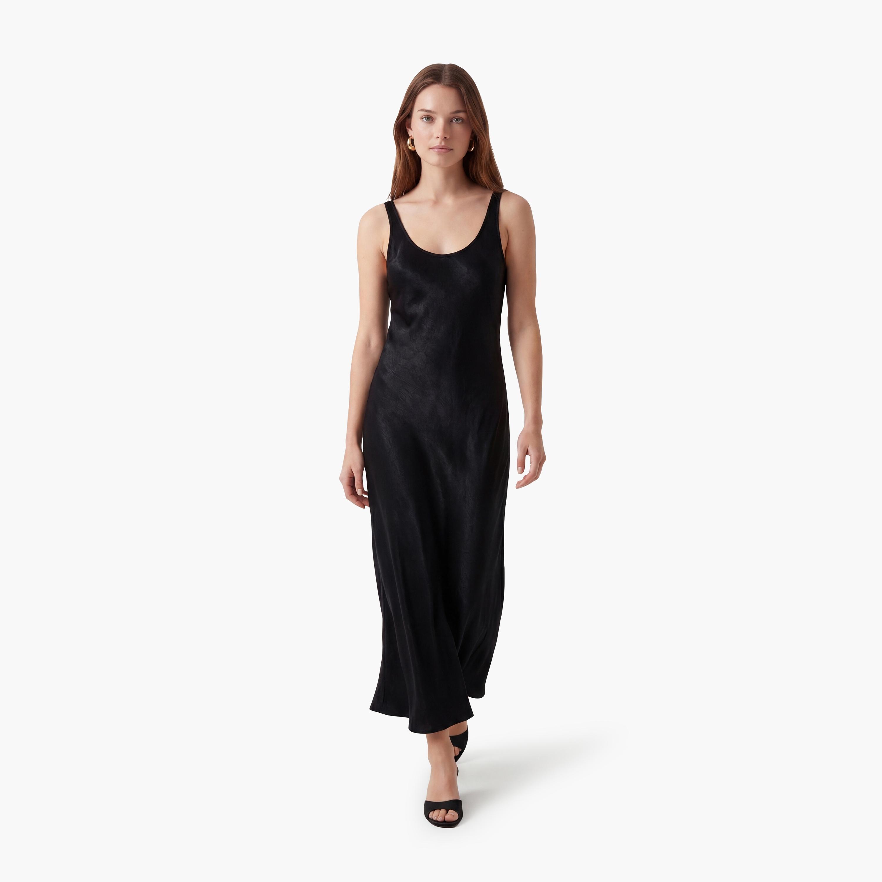 فستان ميدي نسائي بقصة ضيقة وقصة رقبة عميقة بلون أسود من كوتون-women-clothing-dresses-image-1