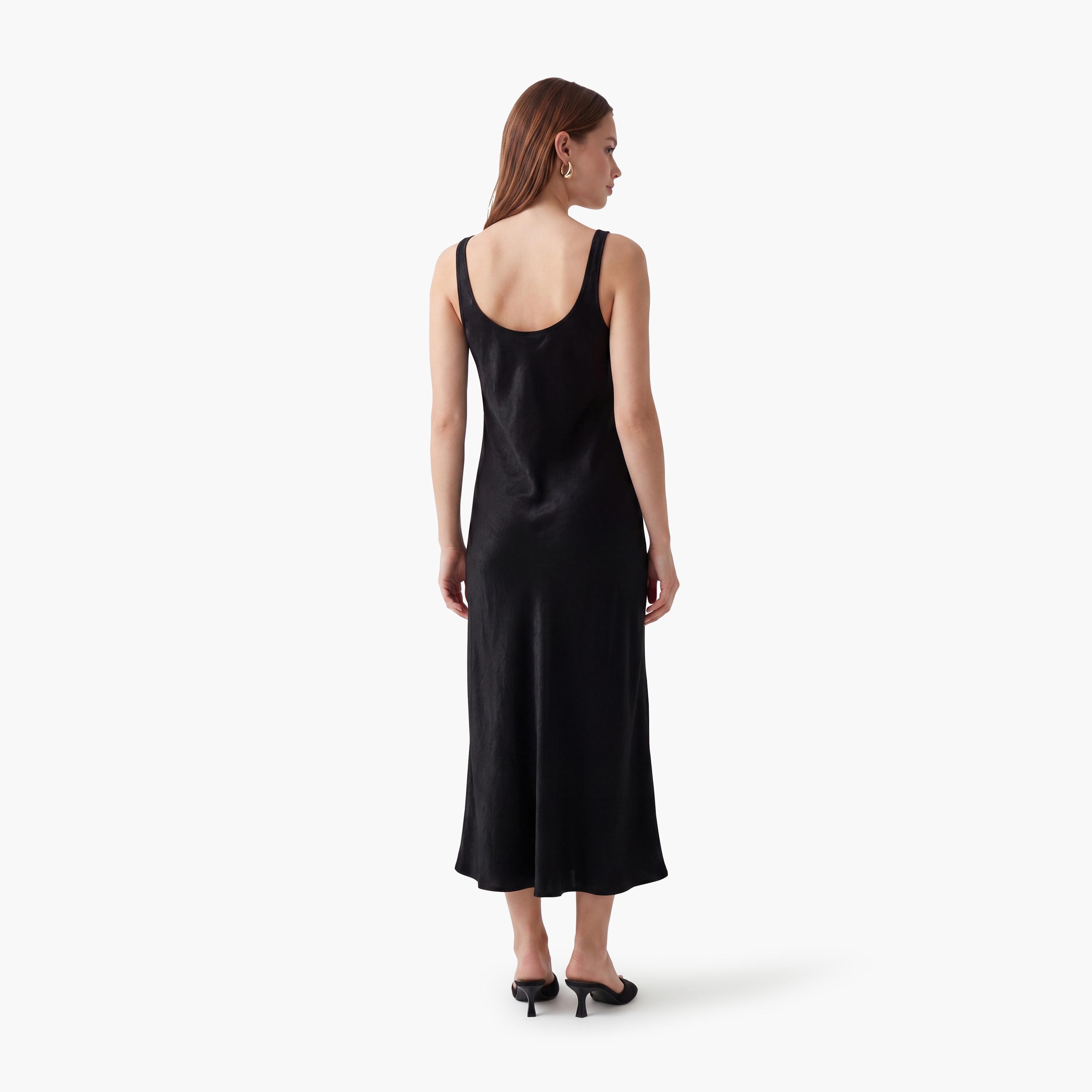 KOTON Black Scoop Neck Sheath Women's Midi Dress-women-clothing-dresses-image-3