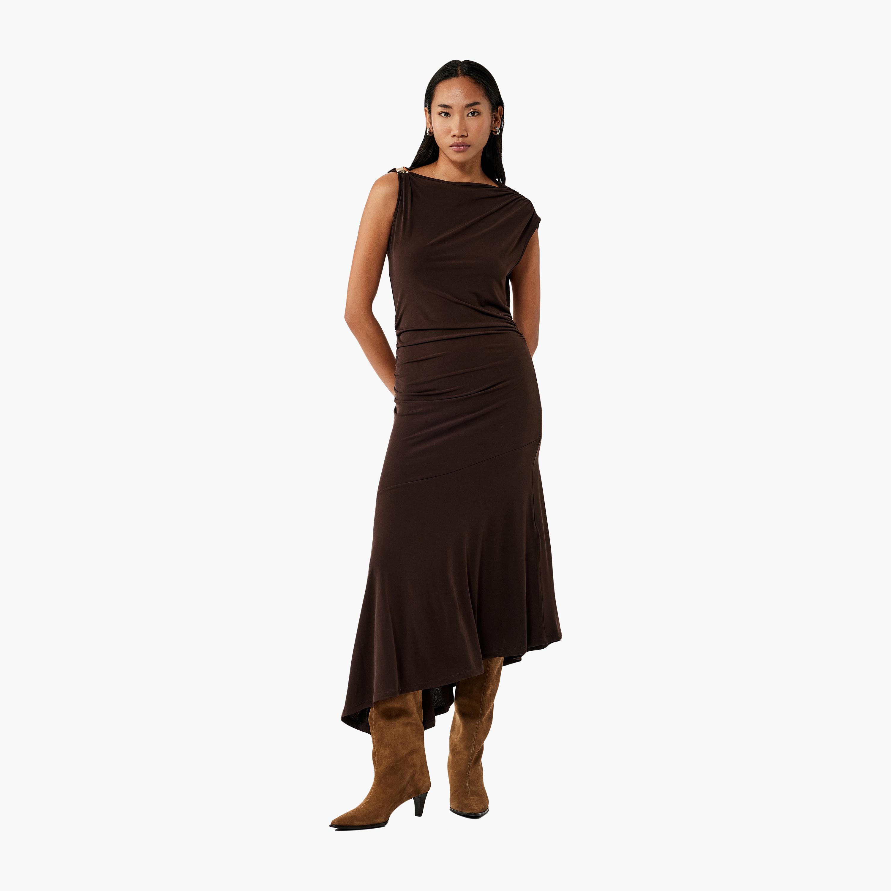 KOTON Brown Ruched Sheath Women's Midi Dress-women-clothing-dresses-image-1