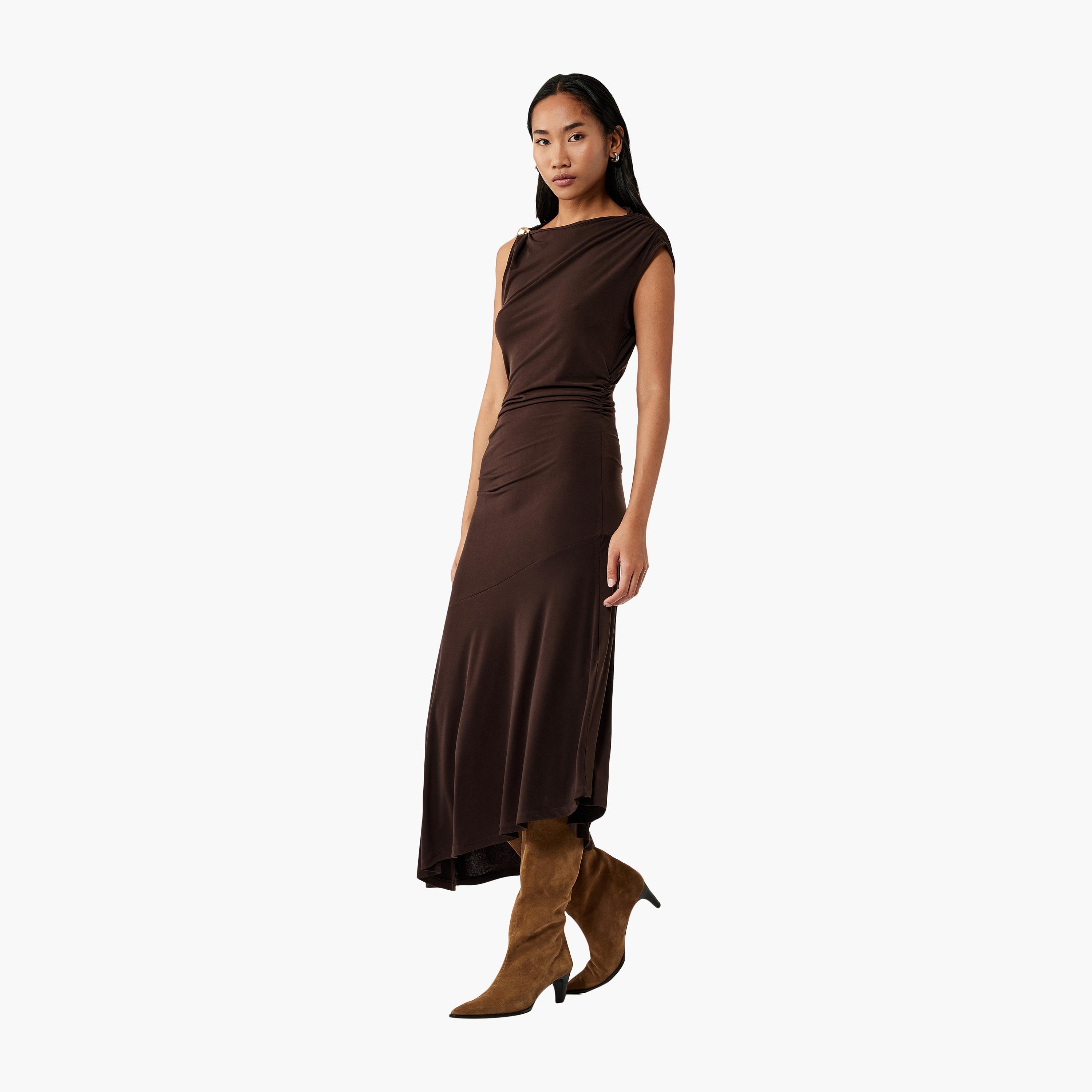 KOTON Brown Ruched Sheath Women's Midi Dress-women-clothing-dresses-image-2