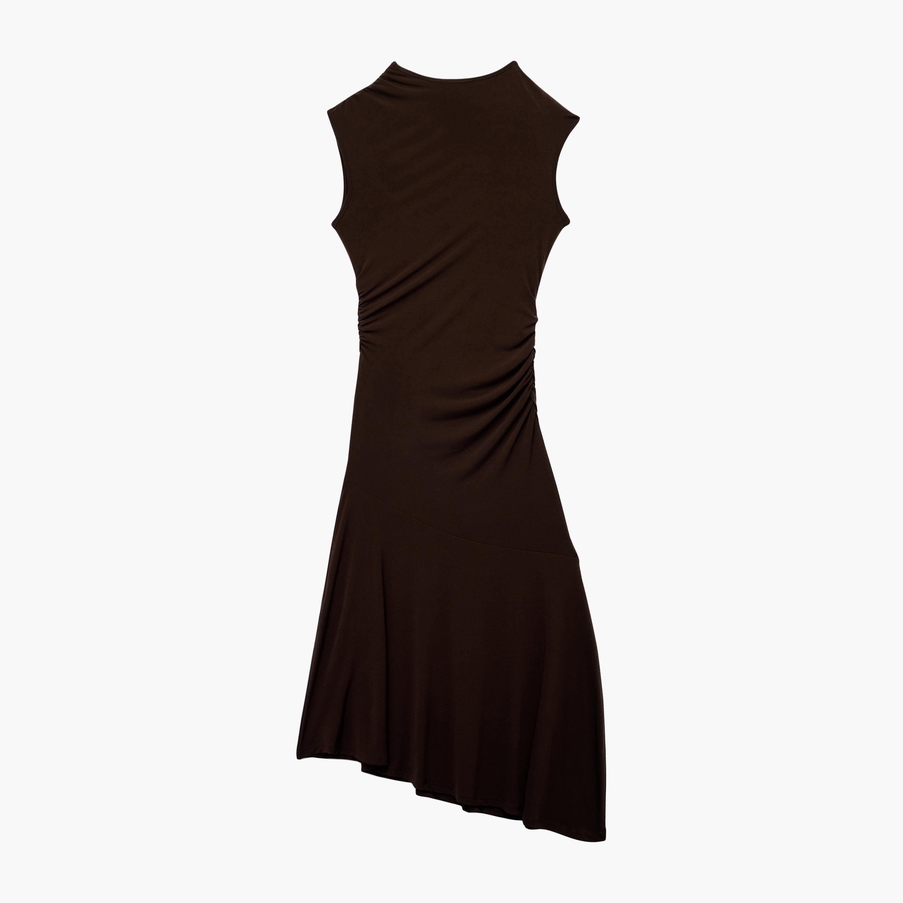 KOTON Brown Ruched Sheath Women's Midi Dress-women-clothing-dresses-image-4