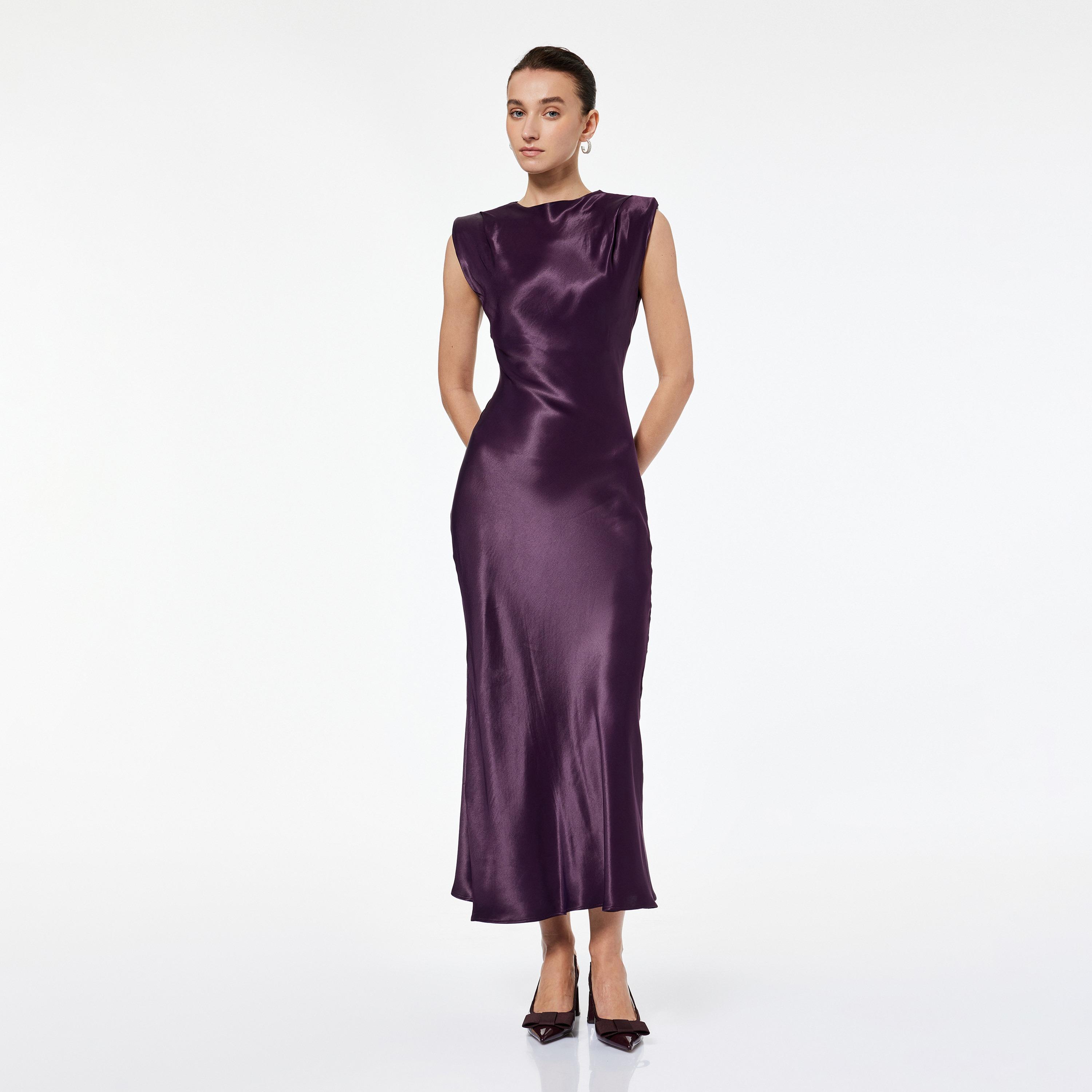 فستان سهرة ميدي نسائي بقصة ضيقة بلون أرجواني من كوتون-women-clothing-dresses-image-1
