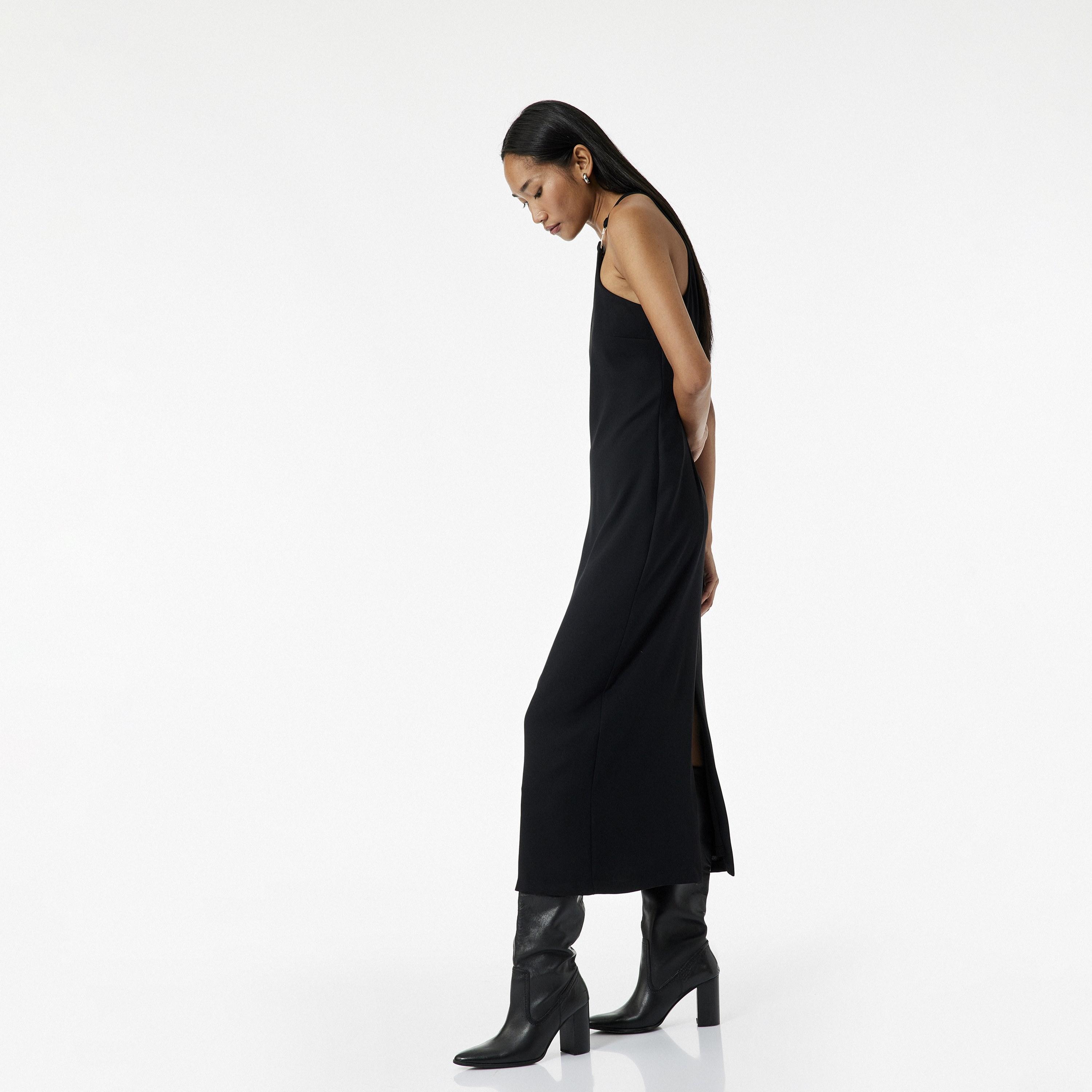 فستان ميدي نسائي كريب بقصة ضيقة ورقبة هالتر من كوتون-women-clothing-dresses-image-2