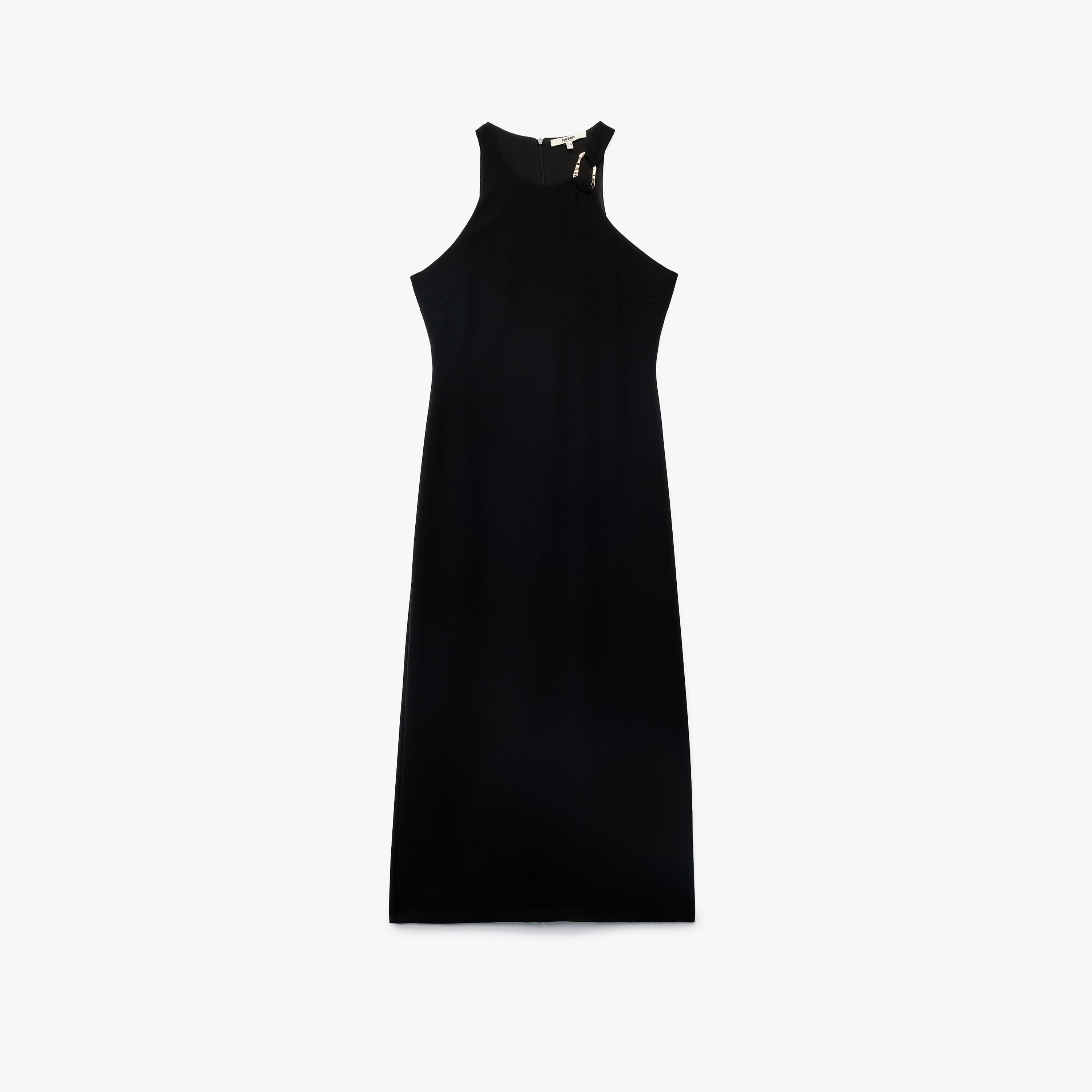 فستان ميدي نسائي كريب بقصة ضيقة ورقبة هالتر من كوتون-women-clothing-dresses-image-3