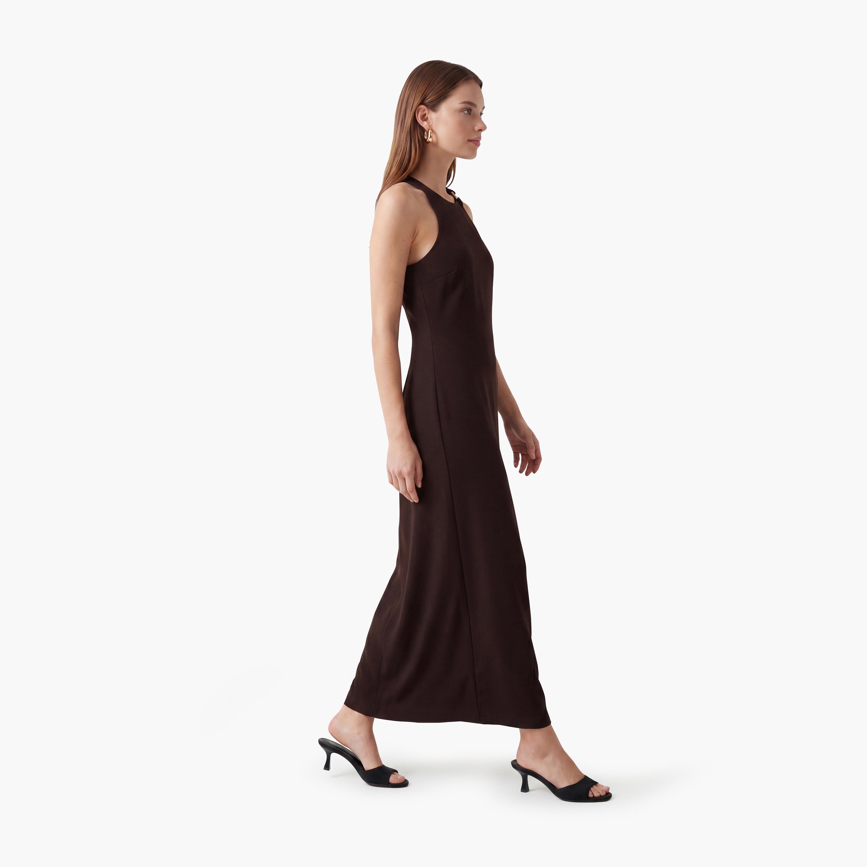 فستان ميدي نسائي كريب بقصة ضيقة ورقبة هالتر من كوتون-women-clothing-dresses-image-6