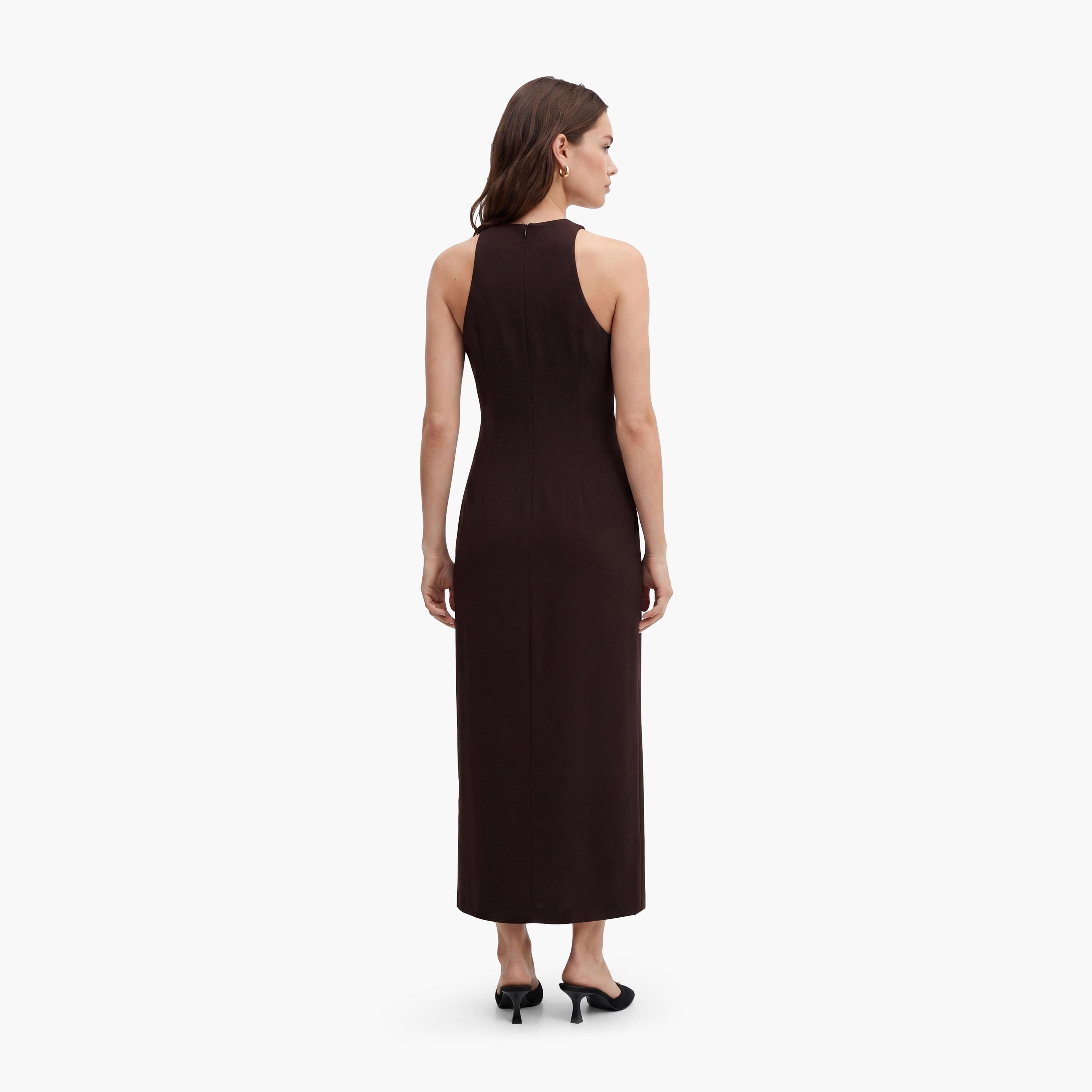 فستان ميدي نسائي كريب بقصة ضيقة ورقبة هالتر من كوتون-women-clothing-dresses-image-7