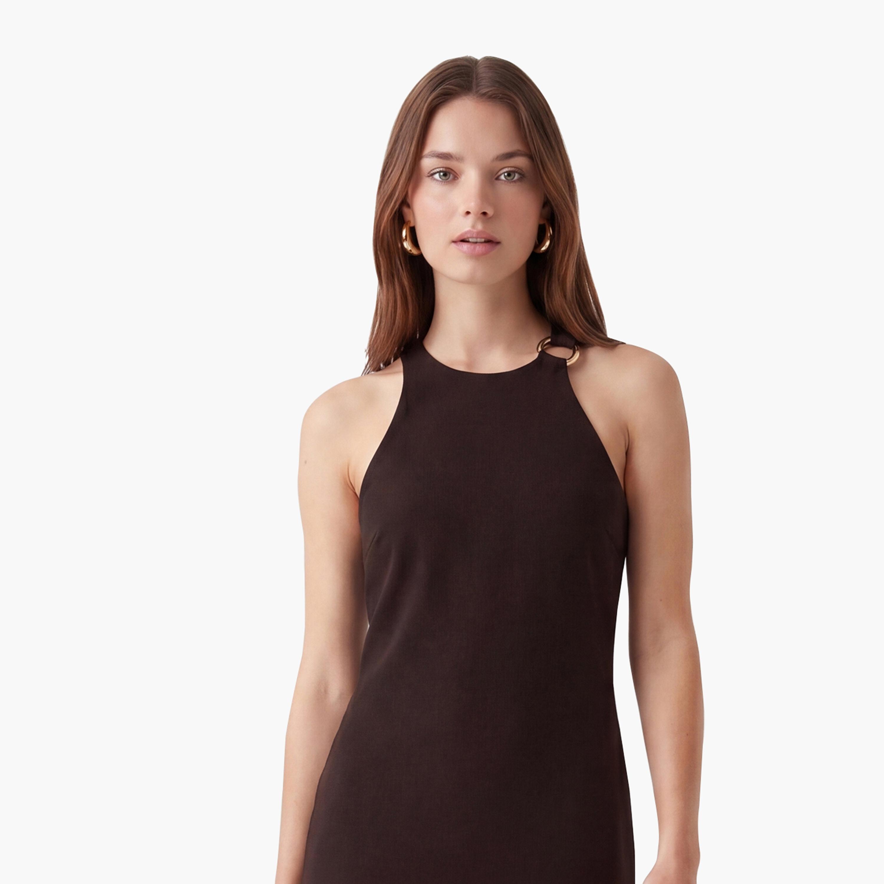 KOTON Crepe Halter Neck Sheath Women's Midi Dress-women-clothing-dresses-image-4