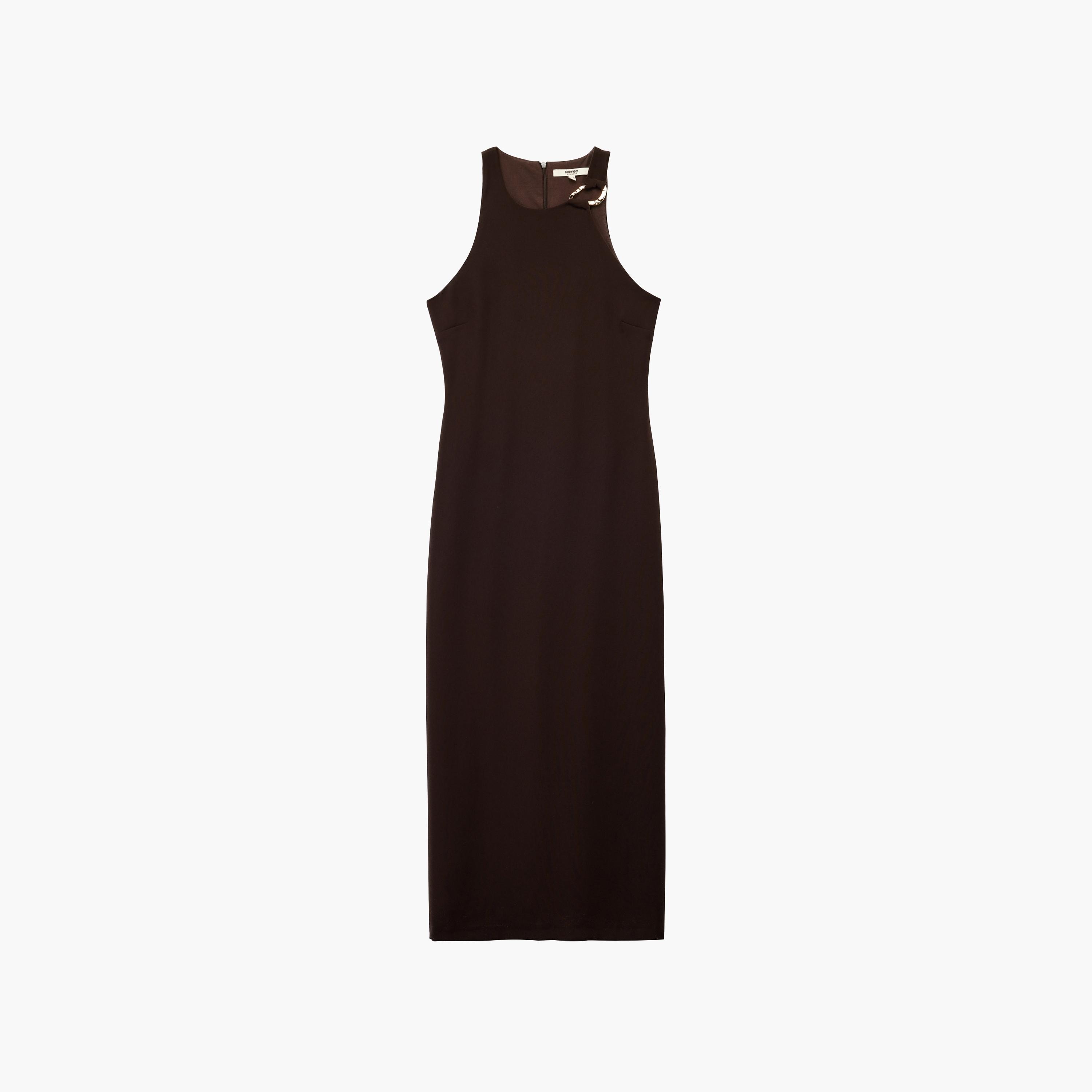 فستان ميدي نسائي كريب بقصة ضيقة ورقبة هالتر من كوتون-women-clothing-dresses-image-9