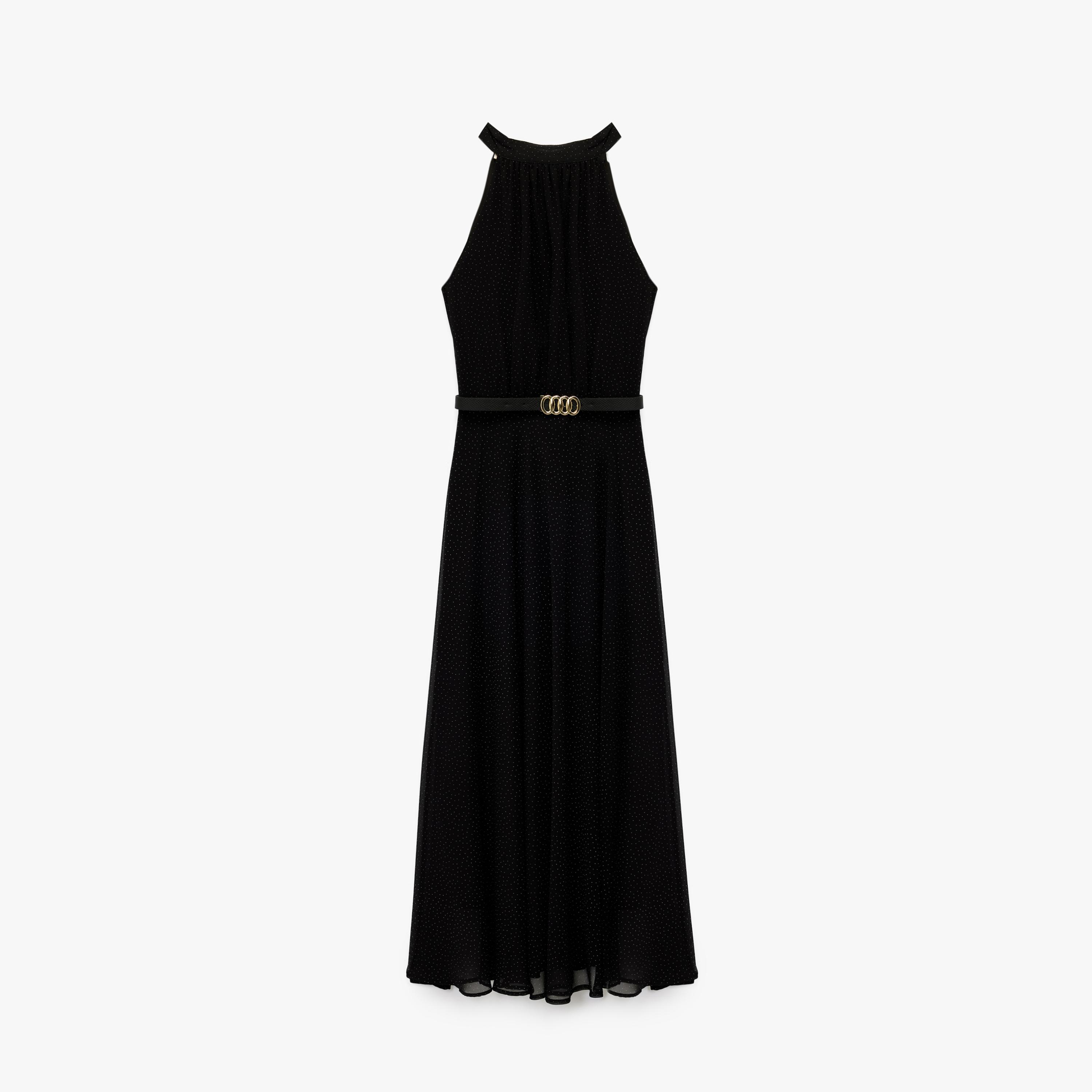 KOTON Black Polka Dot Halter Neck Fit & Flared Women's Midi Dress-women-clothing-dresses-image-3