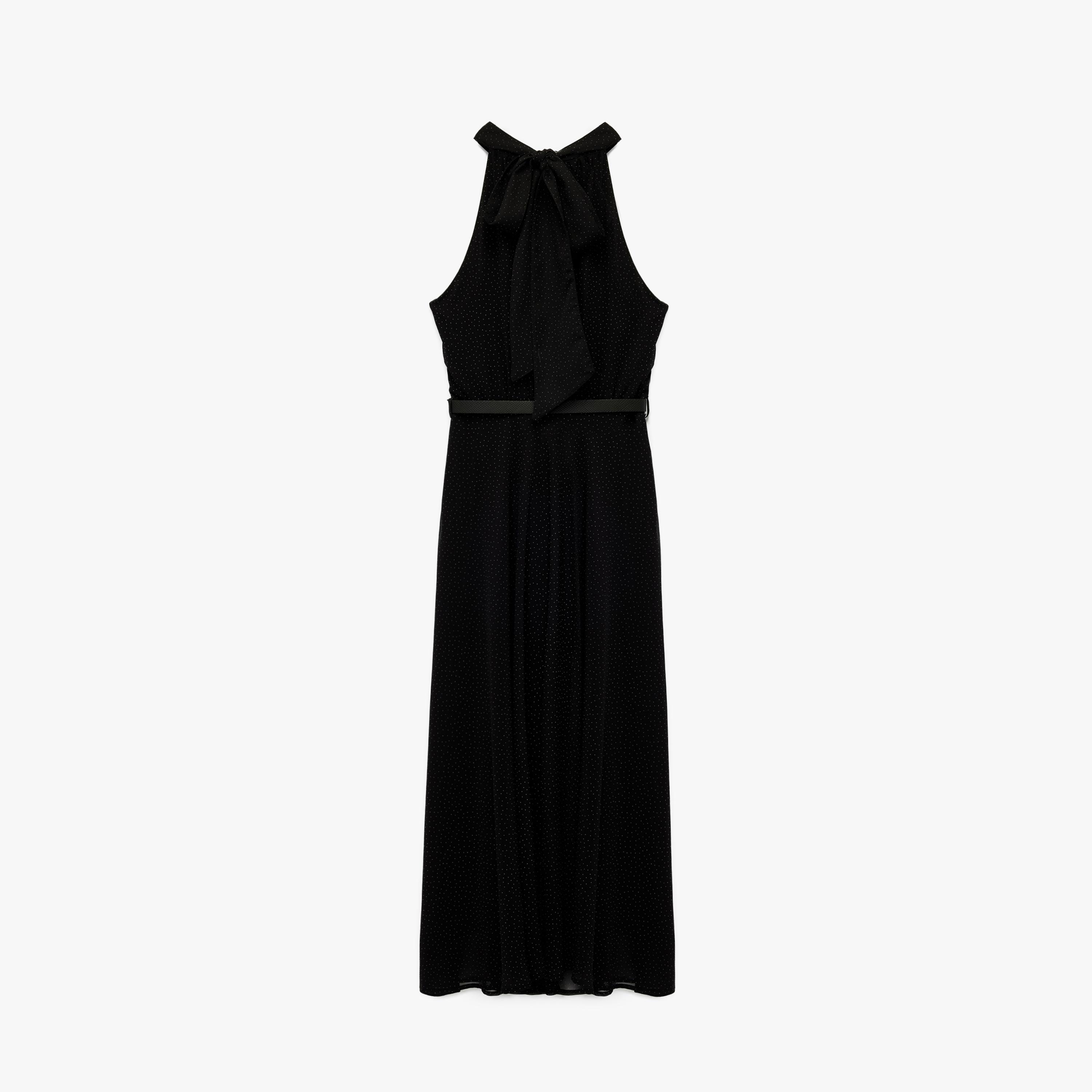 فستان ميدي نسائي بقصة واسعة بنقاط بولكا سوداء ورقبة هالتر من كوتون-women-clothing-dresses-image-4