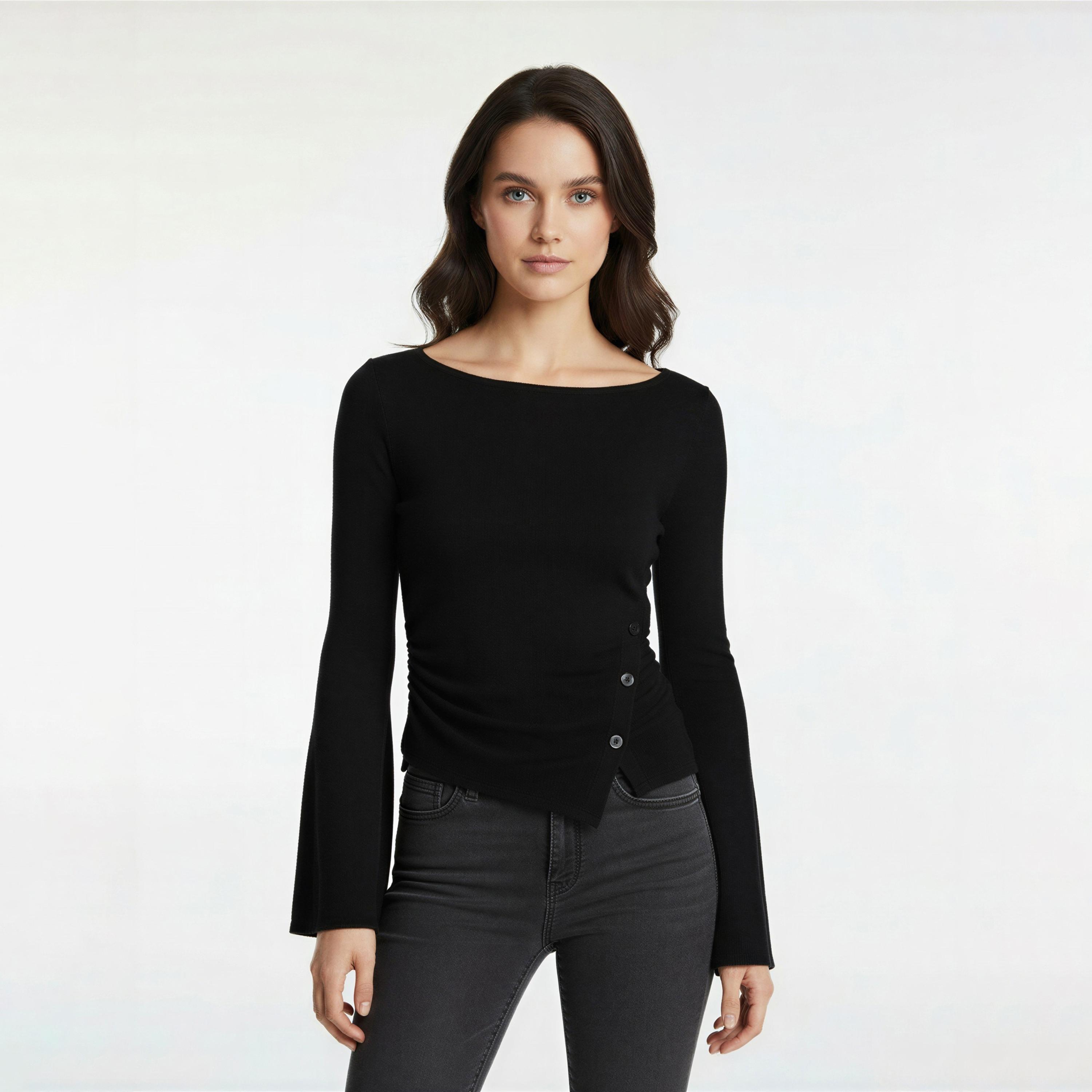 KOTON Black Boat Neck Flared Sleeves Women's Top-women-clothing-shirtsandblouses-blouses-image-1