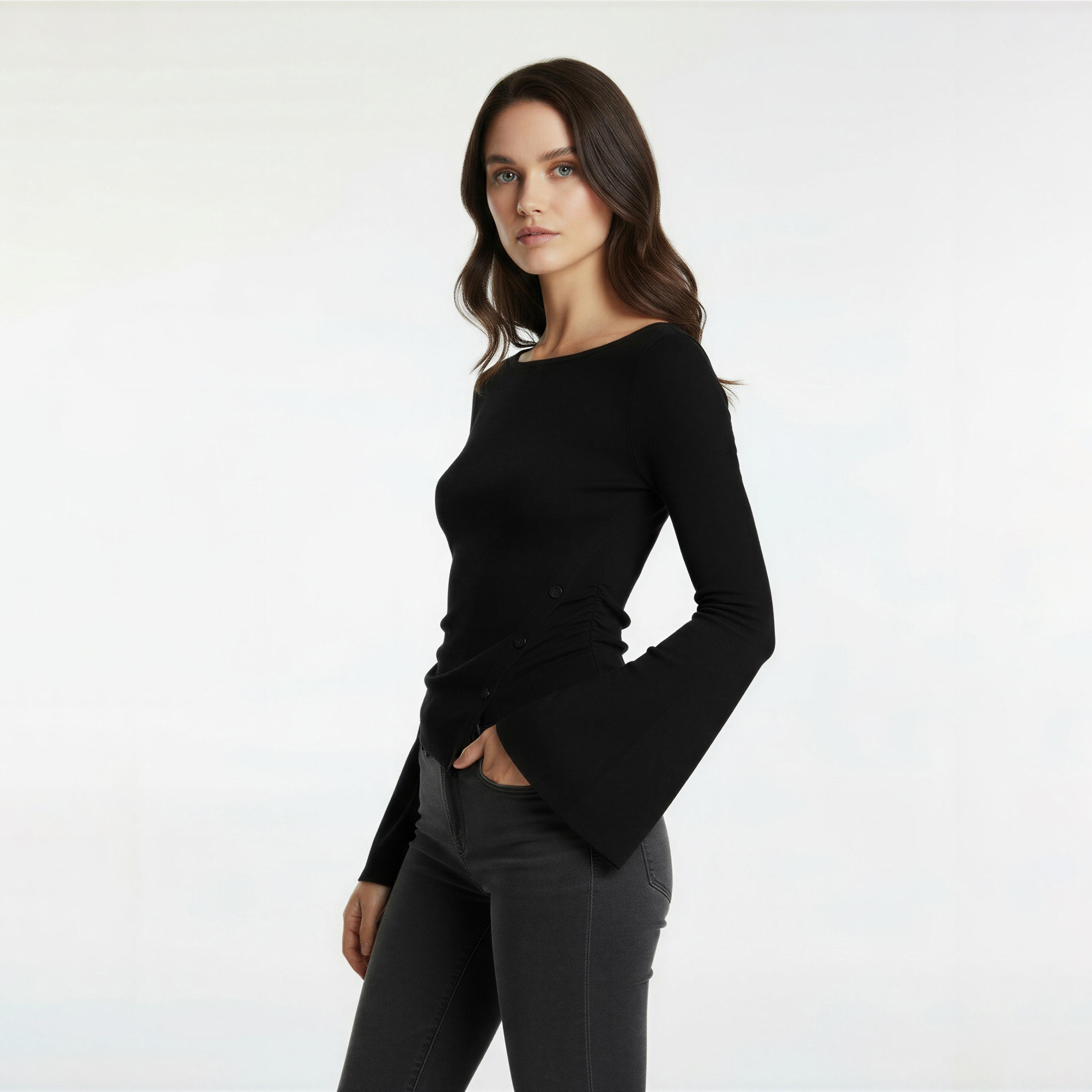 KOTON Black Boat Neck Flared Sleeves Women's Top-women-clothing-shirtsandblouses-blouses-image-2