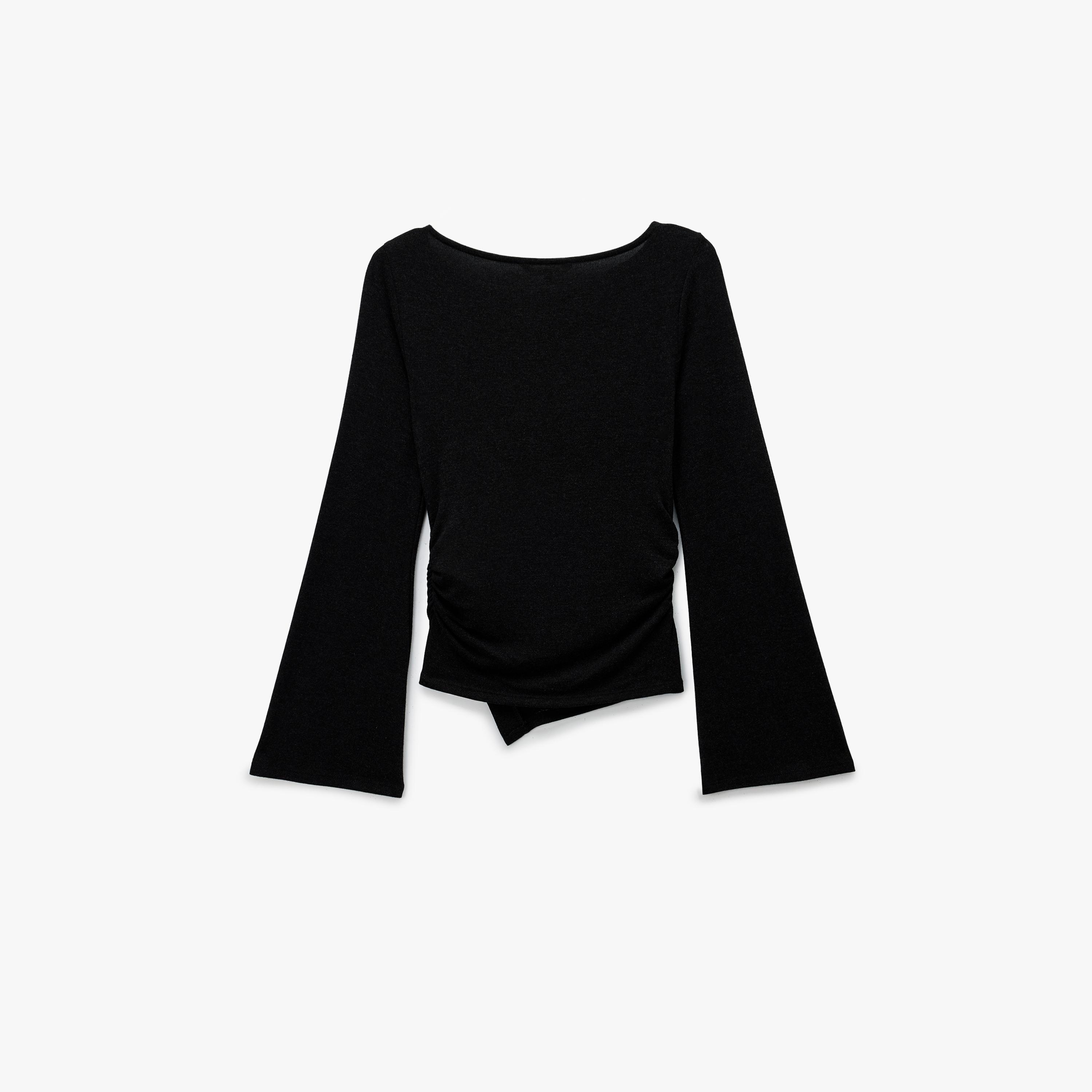 KOTON Black Boat Neck Flared Sleeves Women's Top-women-clothing-shirtsandblouses-blouses-image-4