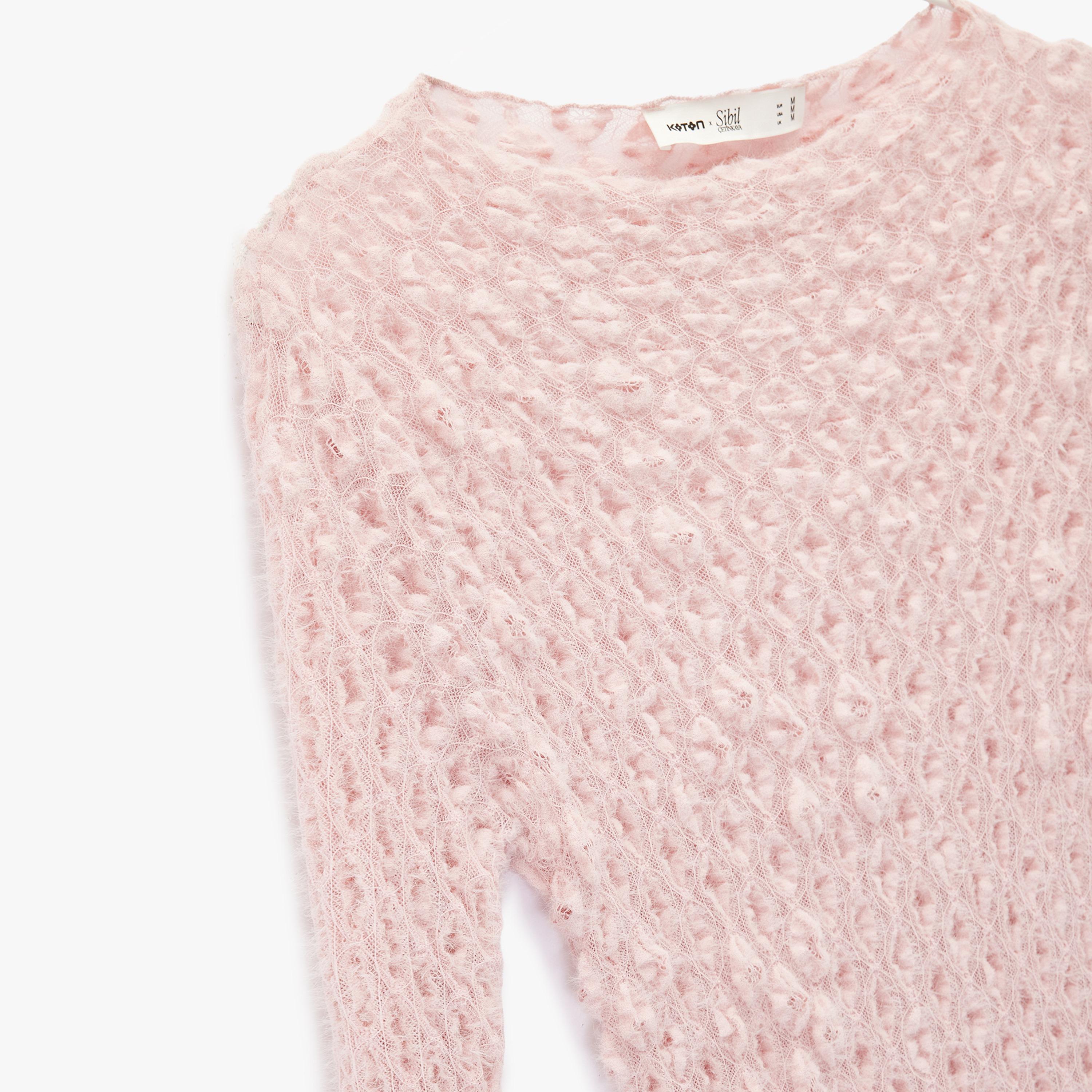 KOTON Pink Lace Textured Women's Top-women-clothing-shirtsandblouses-blouses-image-3