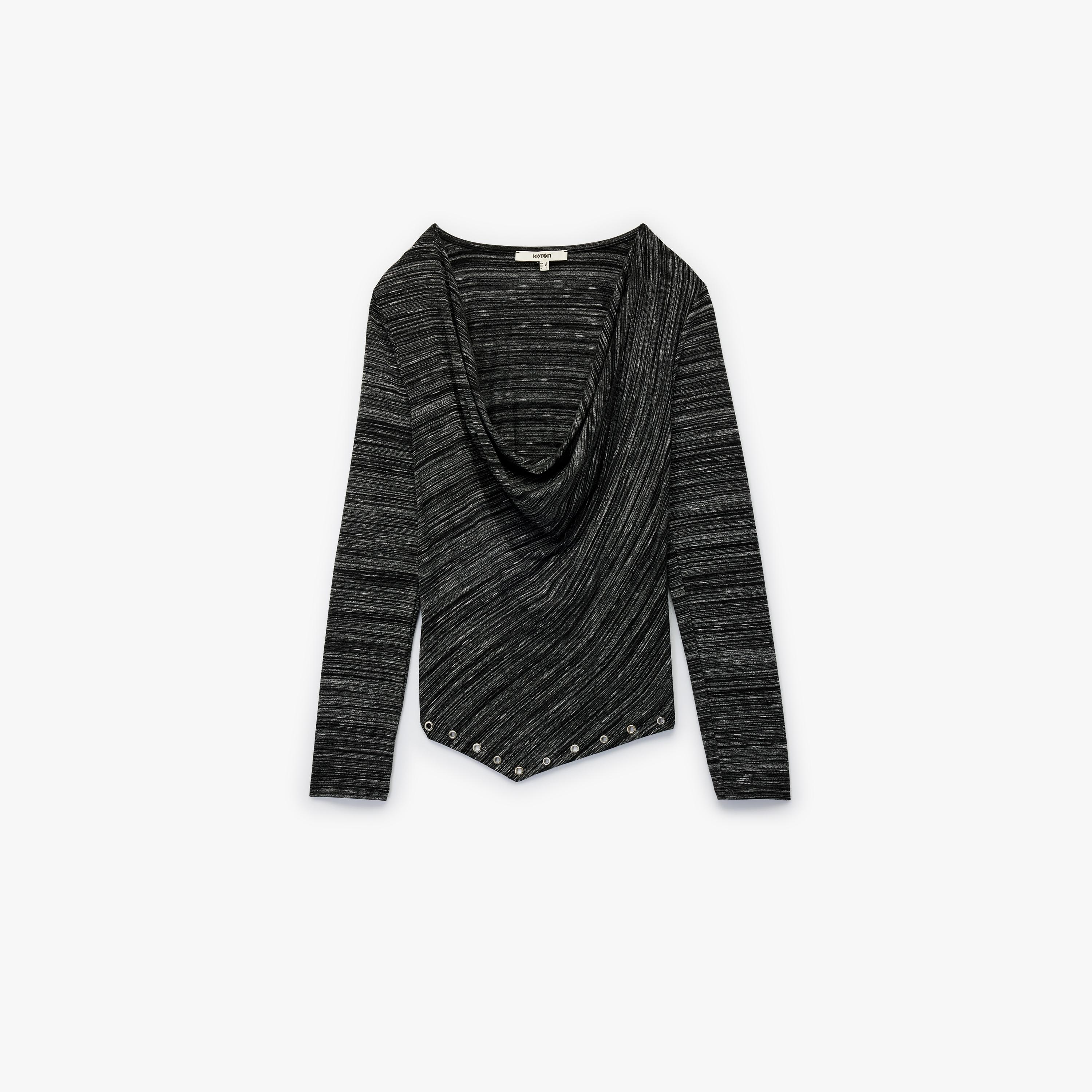 بلوزة نسائية مخططة بلون رمادي وقصة رقبة منسدلة من كوتون-women-clothing-shirtsandblouses-blouses-image-3