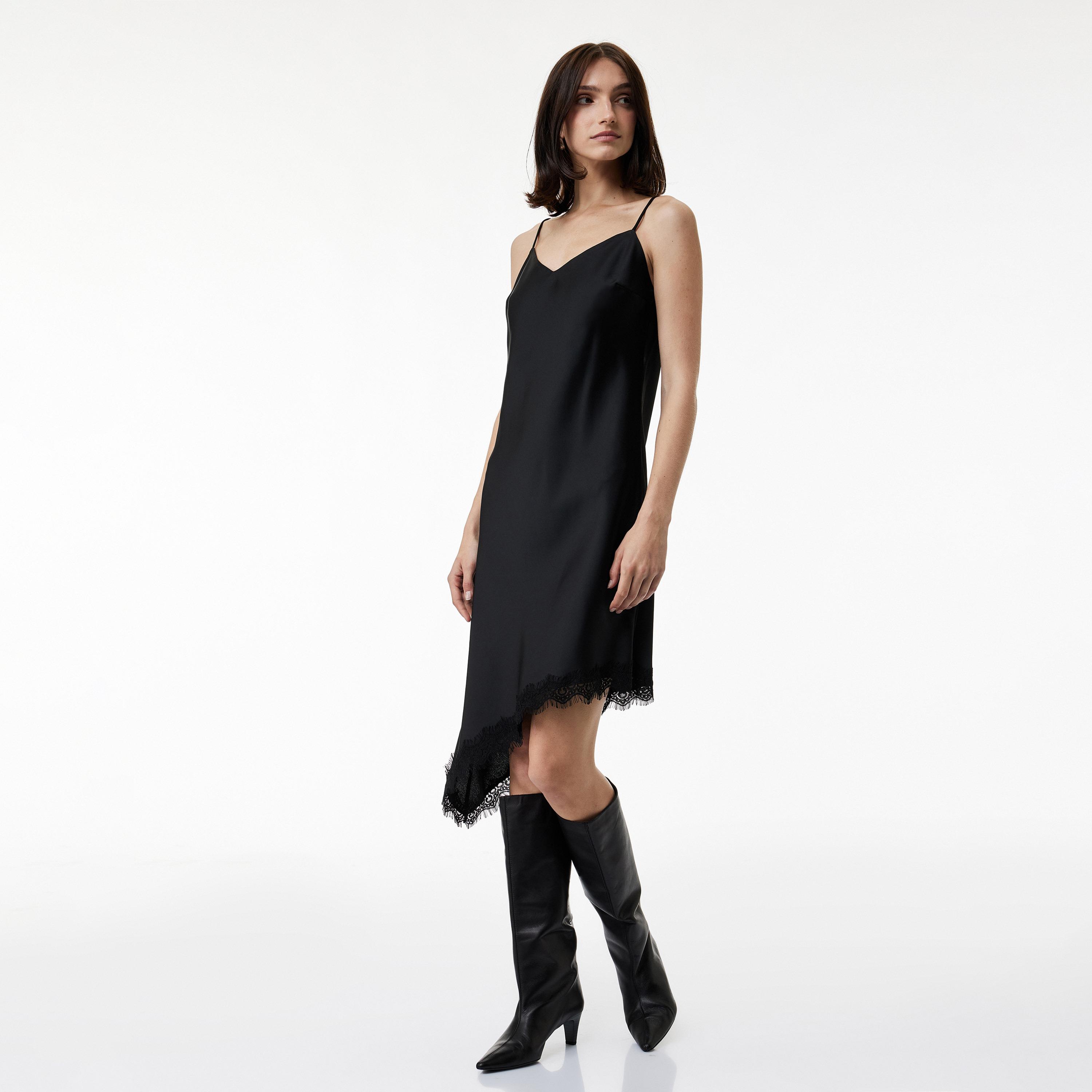 KOTON Black Sweetheart Neck Slip Women's Evening Midi Dress-women-clothing-dresses-image-2