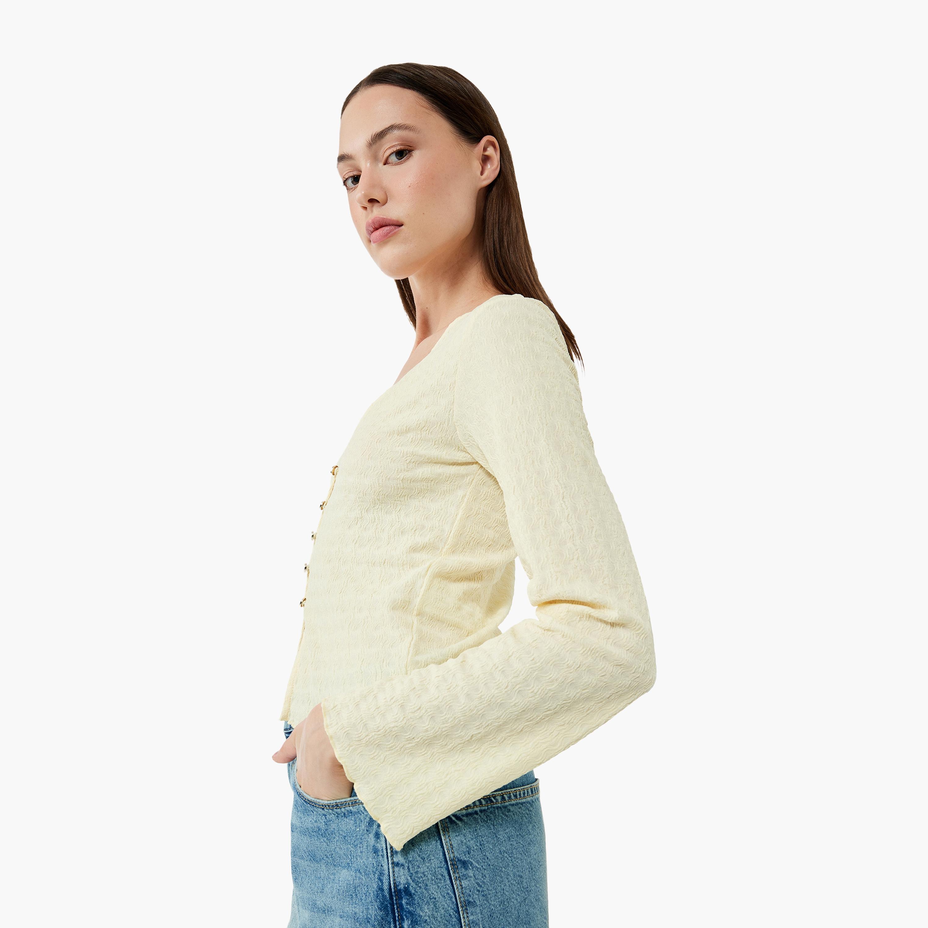 بلوزة نسائية مجعدة باللون الأصفر من كوتون-women-clothing-shirtsandblouses-blouses-image-2