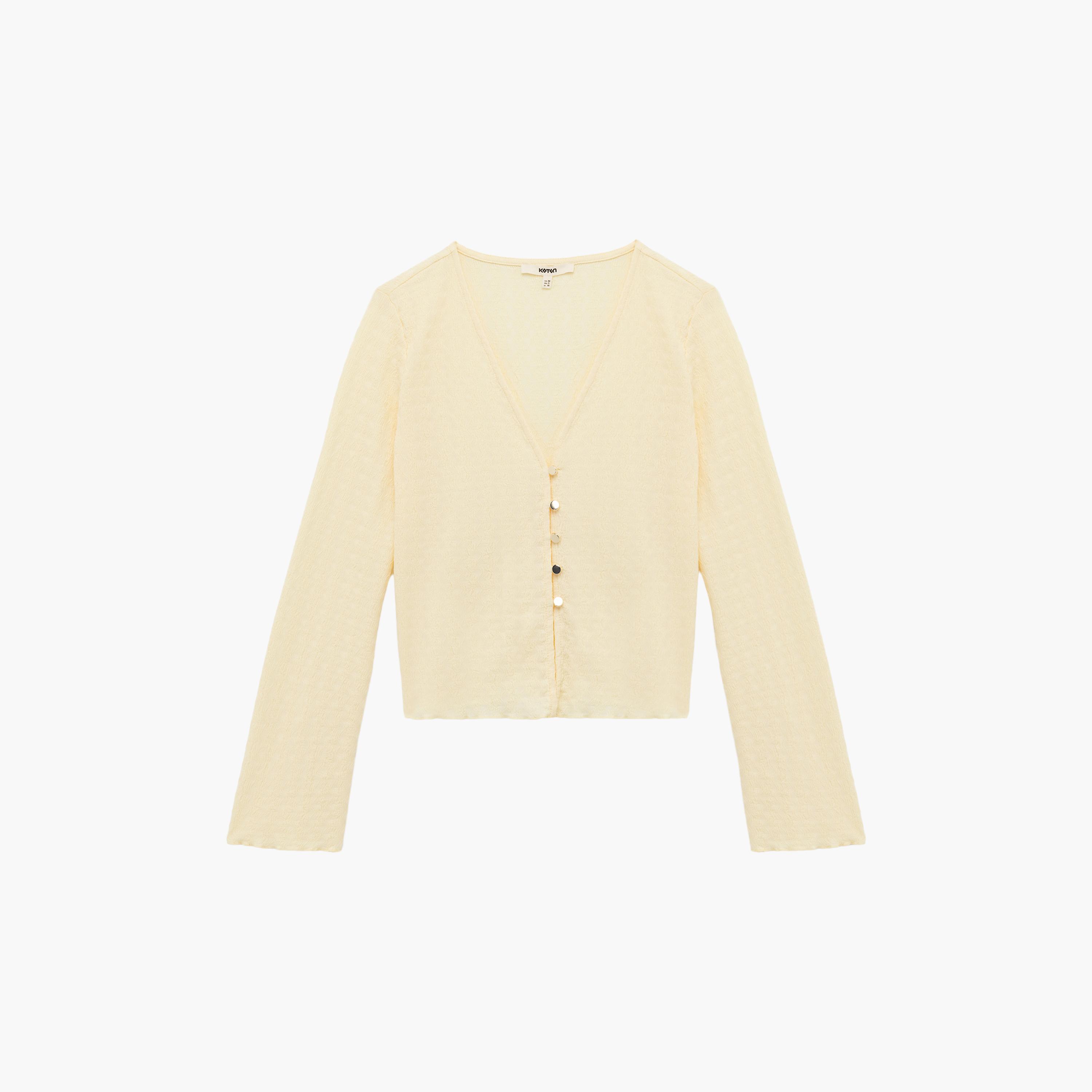 بلوزة نسائية مجعدة باللون الأصفر من كوتون-women-clothing-shirtsandblouses-blouses-image-3