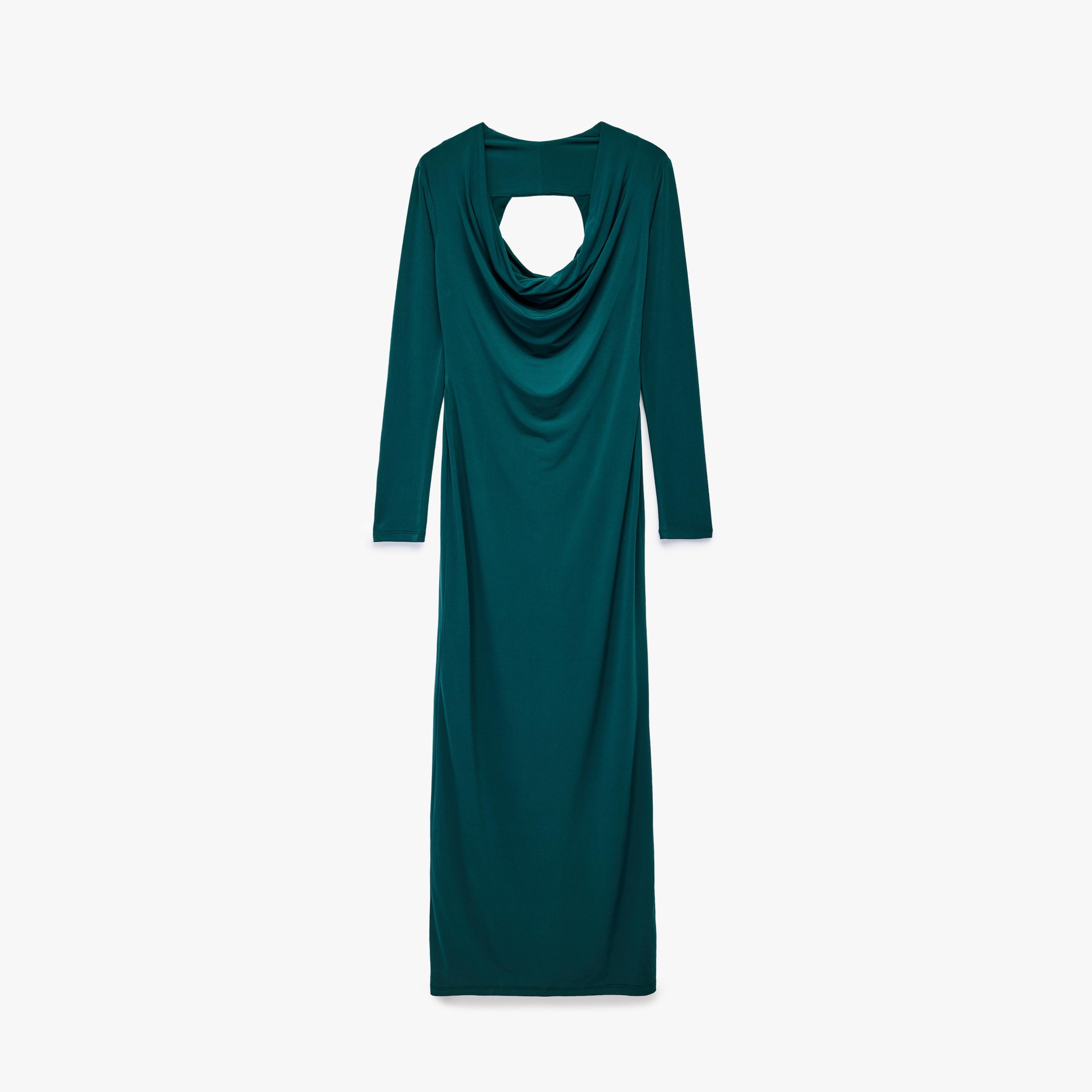 KOTON Teal Cowl Neck Column Women's Evening Maxi Dress-women-clothing-dresses-image-3