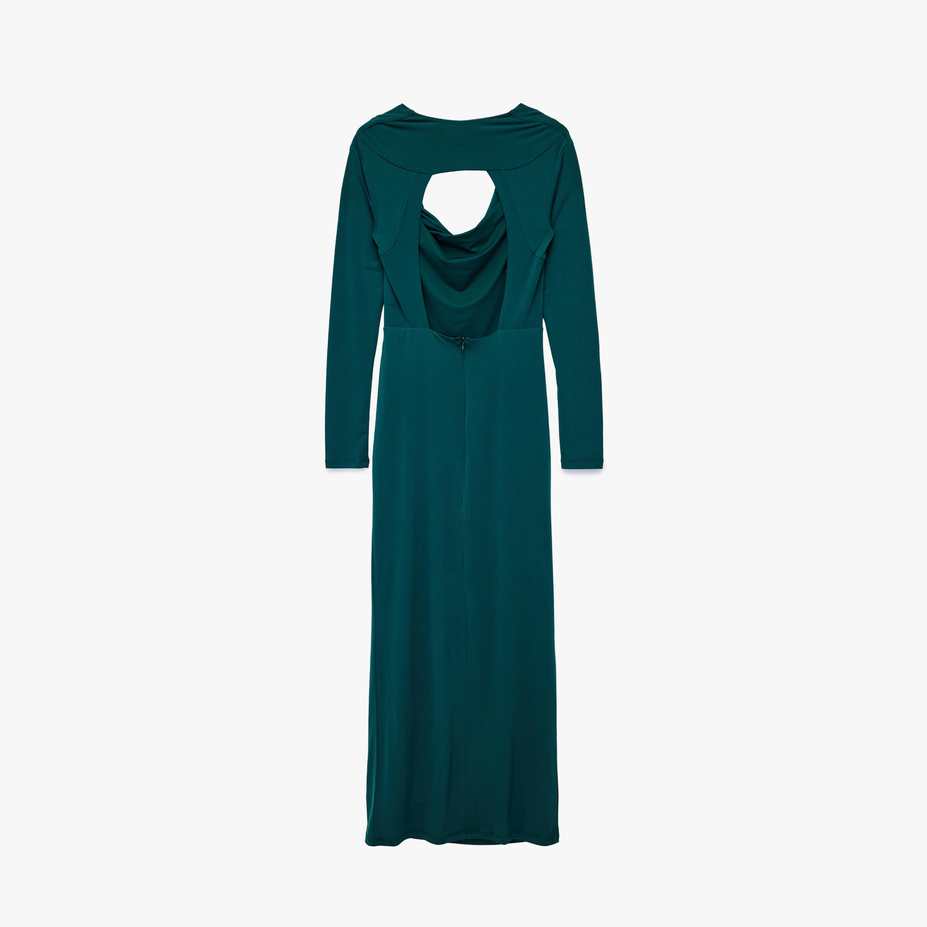 KOTON Teal Cowl Neck Column Women's Evening Maxi Dress-women-clothing-dresses-image-4