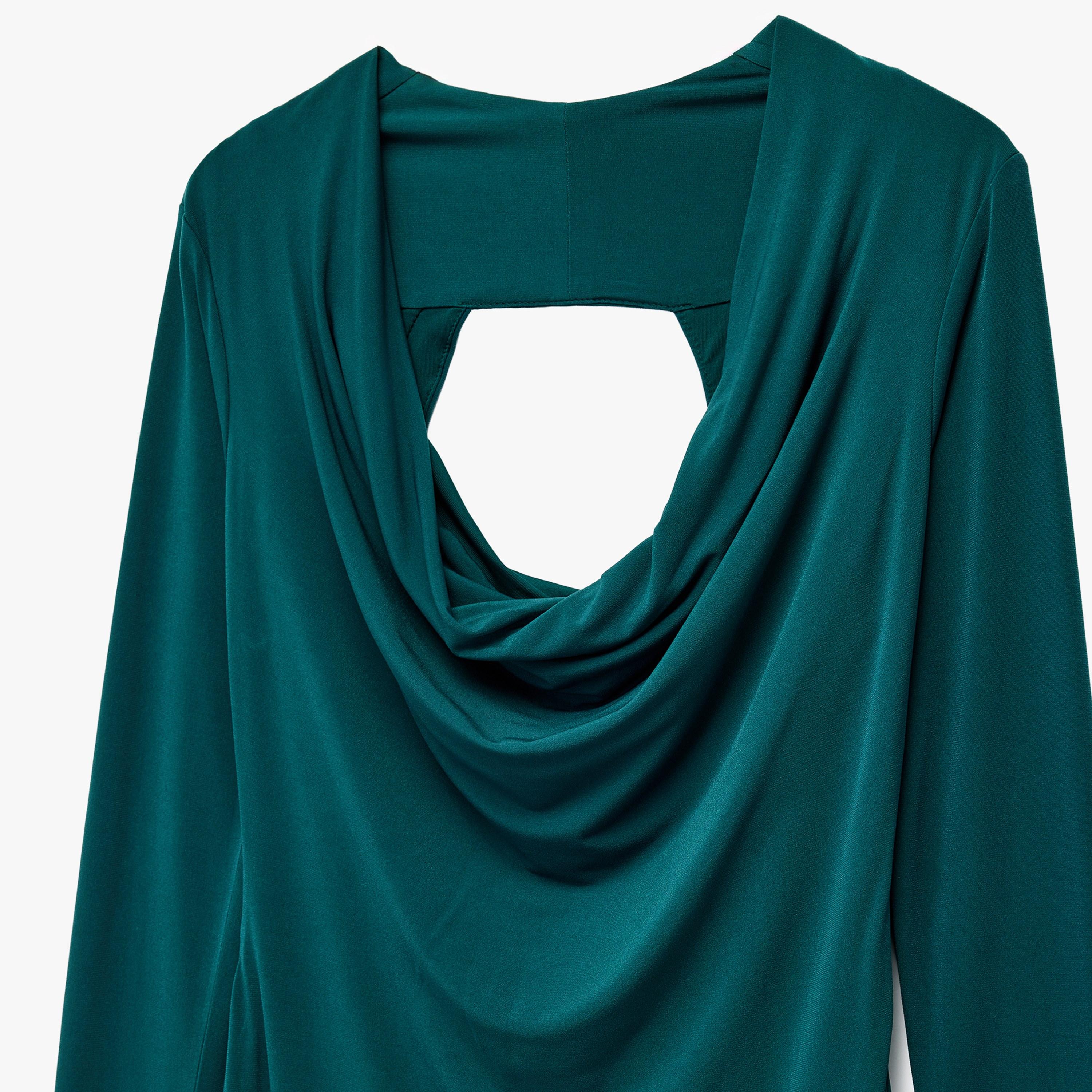KOTON Teal Cowl Neck Column Women's Evening Maxi Dress-women-clothing-dresses-image-5
