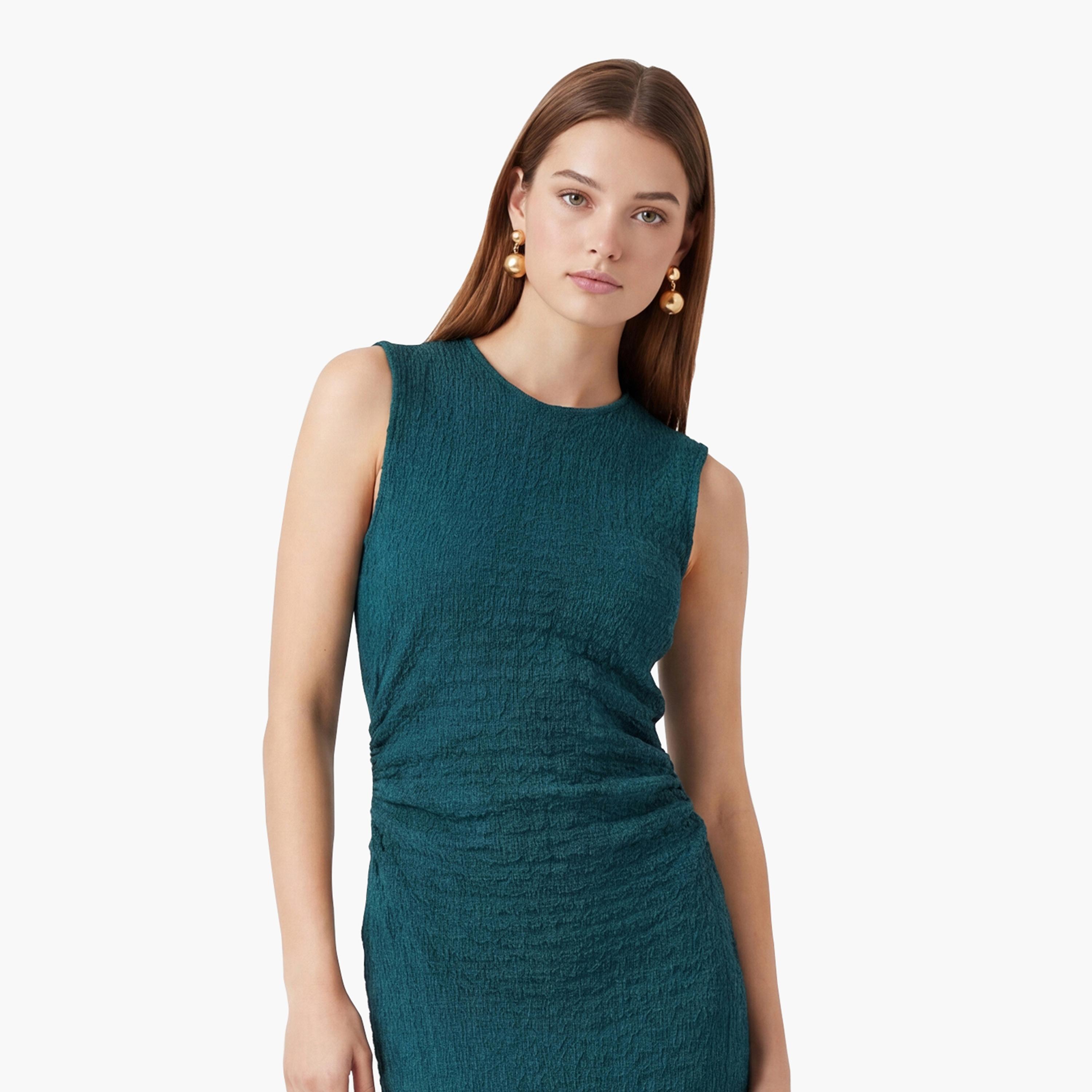 KOTON Green Crinkled Column Women's Midi Dress-women-clothing-dresses-image-4