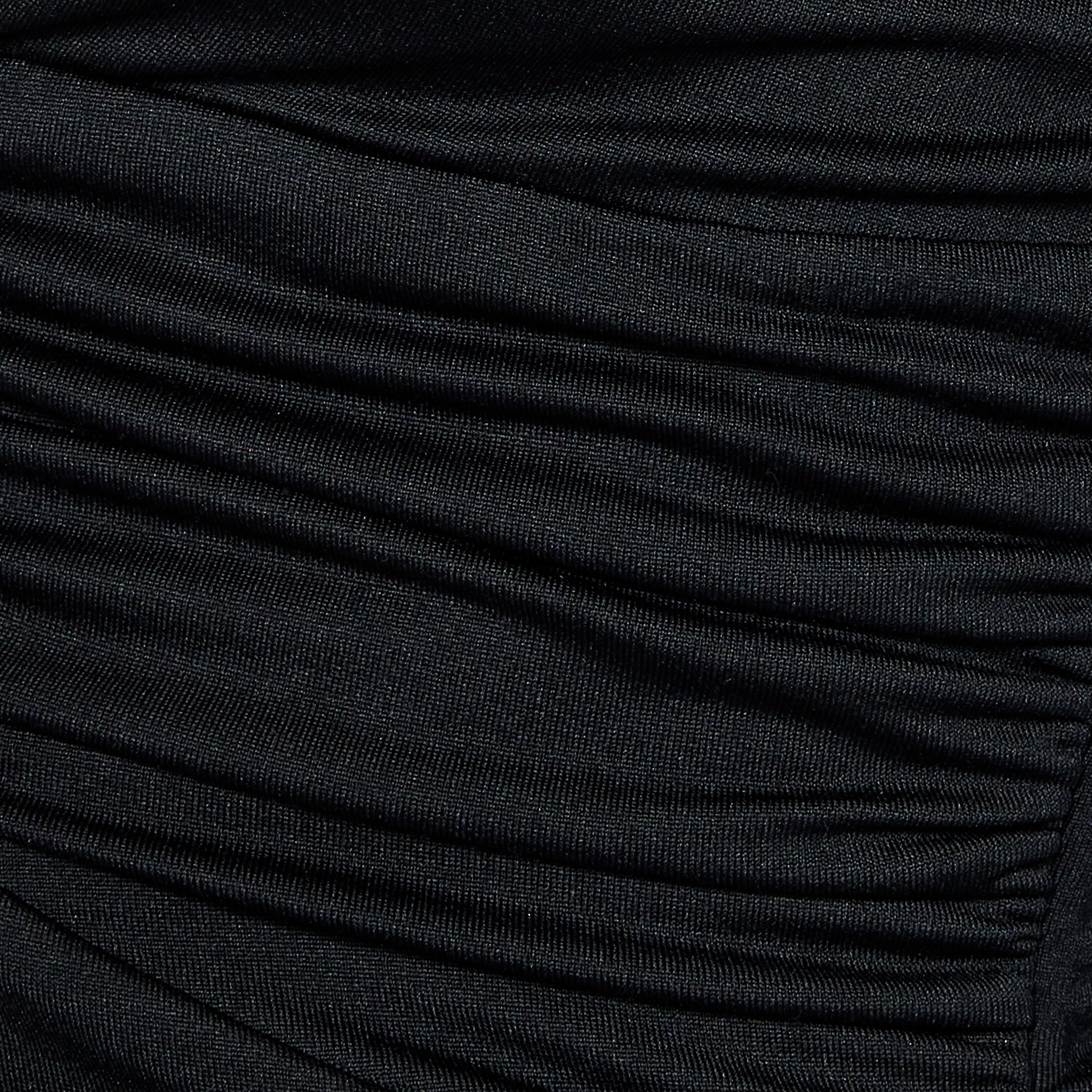 KOTON Black Ruched Plunge Neck Bodycon Women's Midi Dress-women-clothing-dresses-image-6