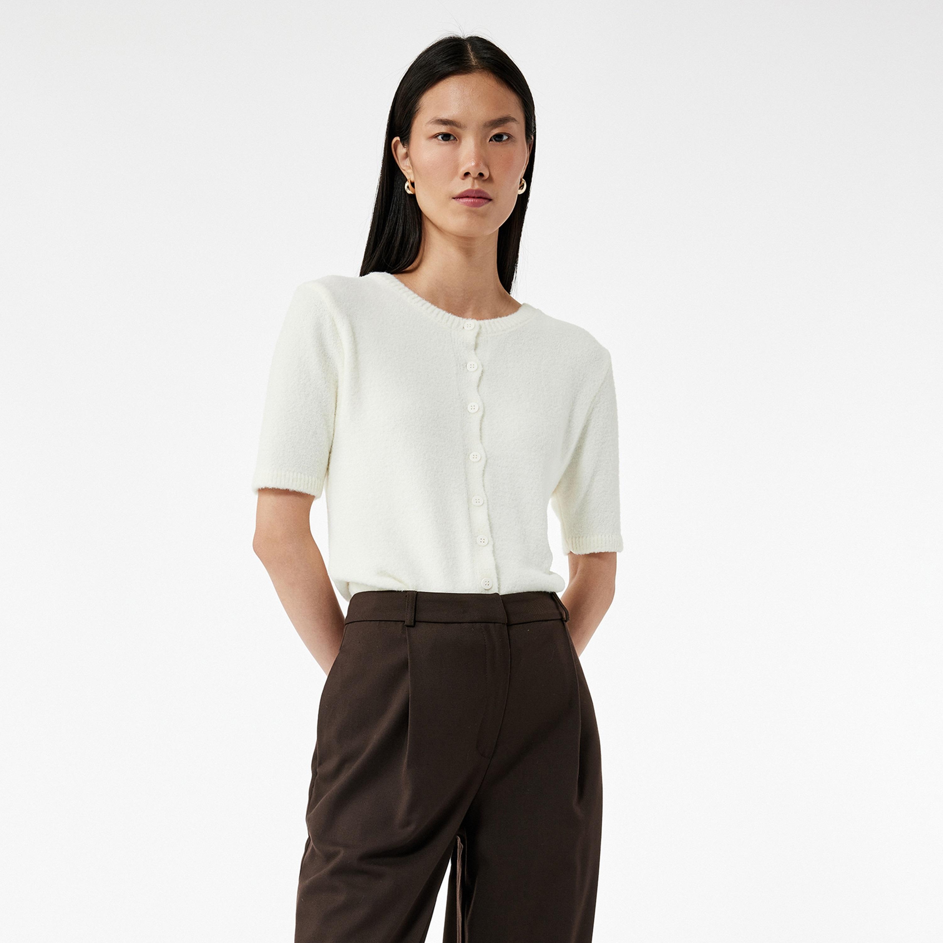 KOTON Off-White Textured Nylon Women's Cardigan-women-winterwear-cardigansandjumpers-cardigans-image-1