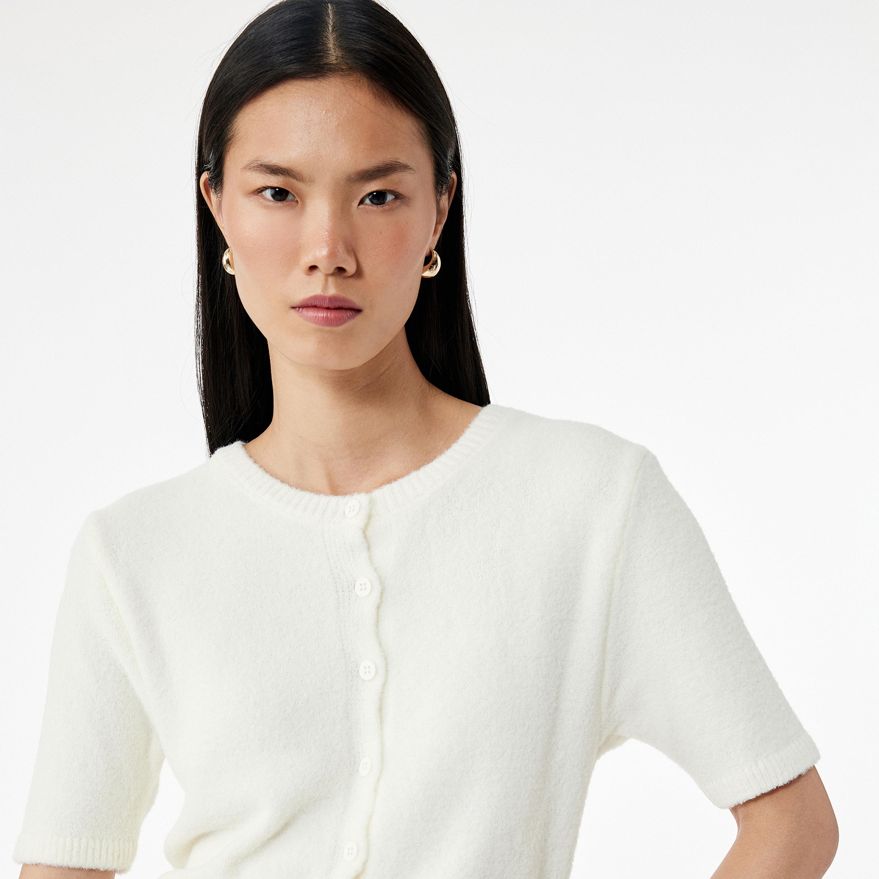 KOTON Off-White Textured Nylon Women's Cardigan-women-winterwear-cardigansandjumpers-cardigans-image-3