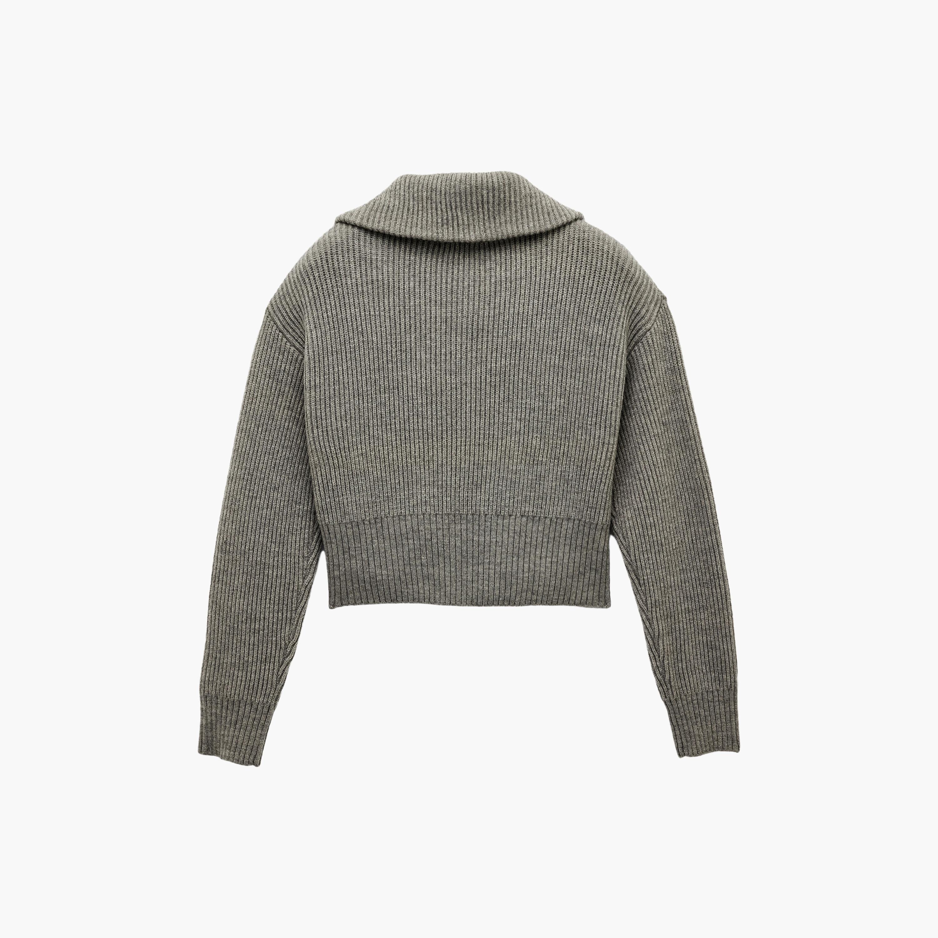KOTON Grey Ribbed Collared Women's Sweater-women-winterwear-cardigansandjumpers-jumpers-image-4