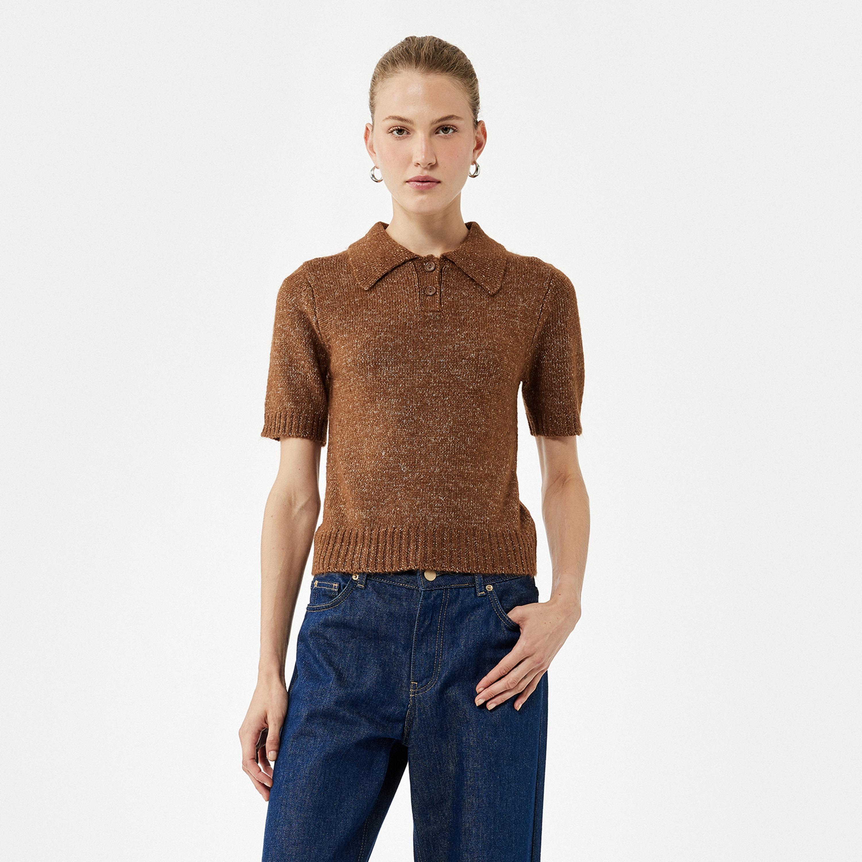KOTON Brown Textured Collared Women's Sweater-women-clothing-cardigansandjumpers-jumpers-image-1