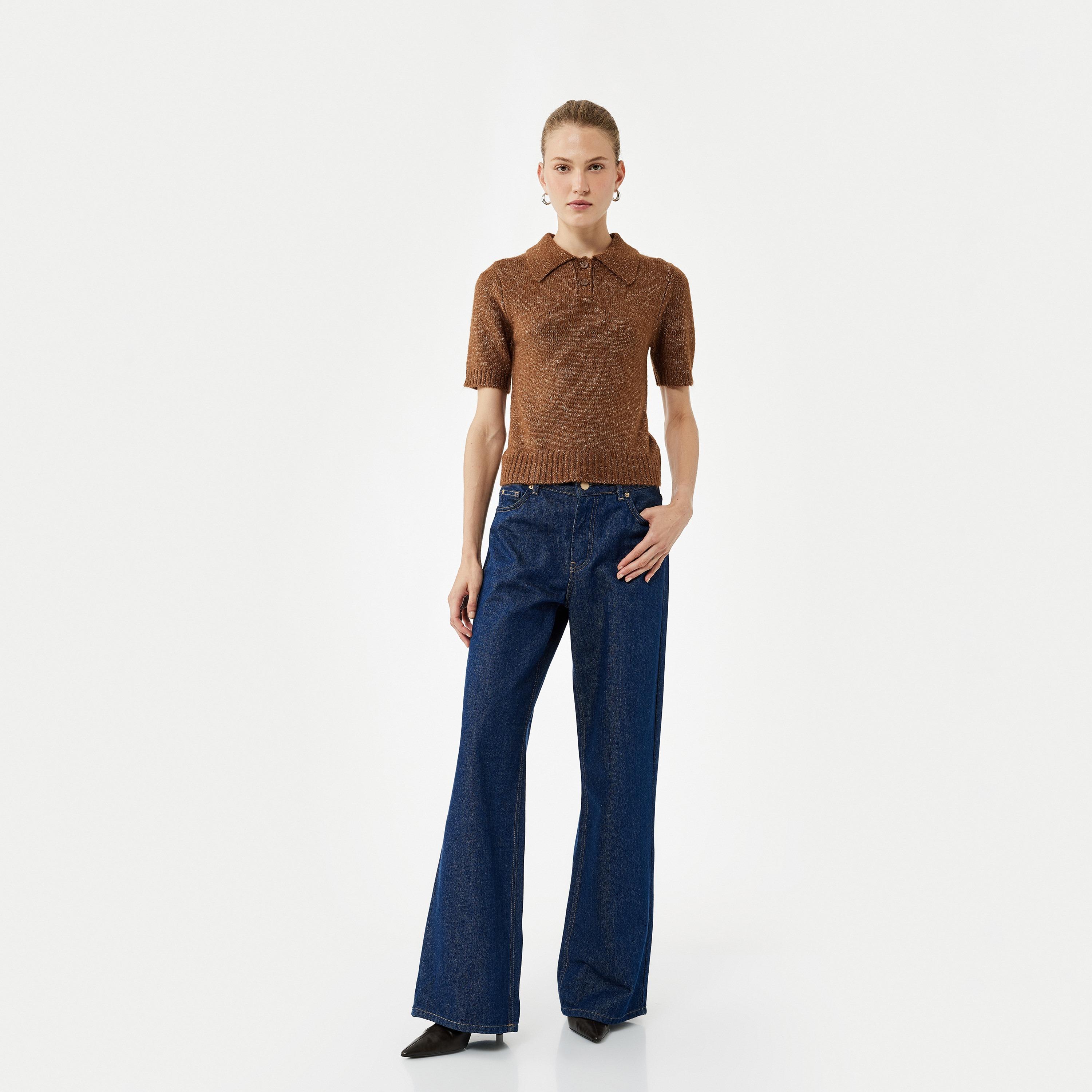 KOTON Brown Textured Collared Women's Sweater-women-clothing-cardigansandjumpers-jumpers-image-2