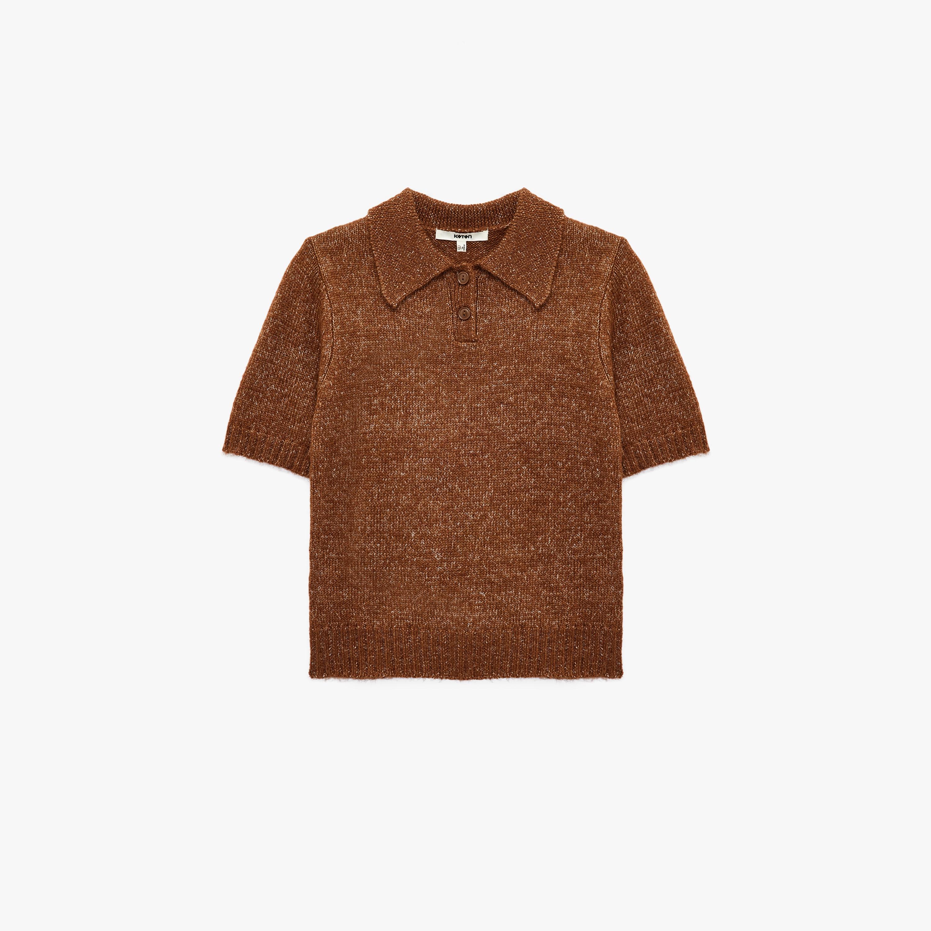 KOTON Brown Textured Collared Women's Sweater-women-clothing-cardigansandjumpers-jumpers-image-4