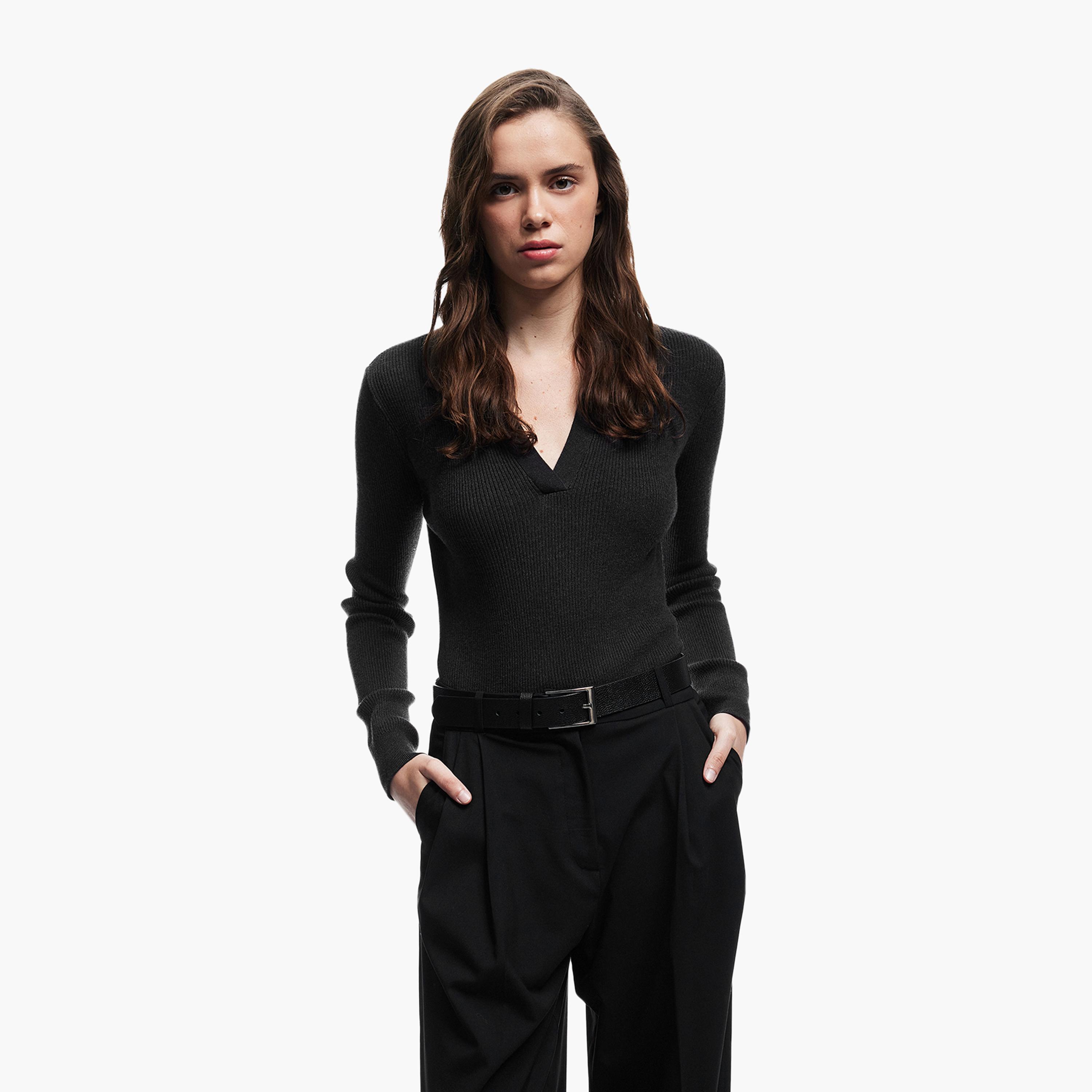 KOTON Charcoal Johnny Collar Women's Sweater-women-winterwear-cardigansandjumpers-jumpers-image-1
