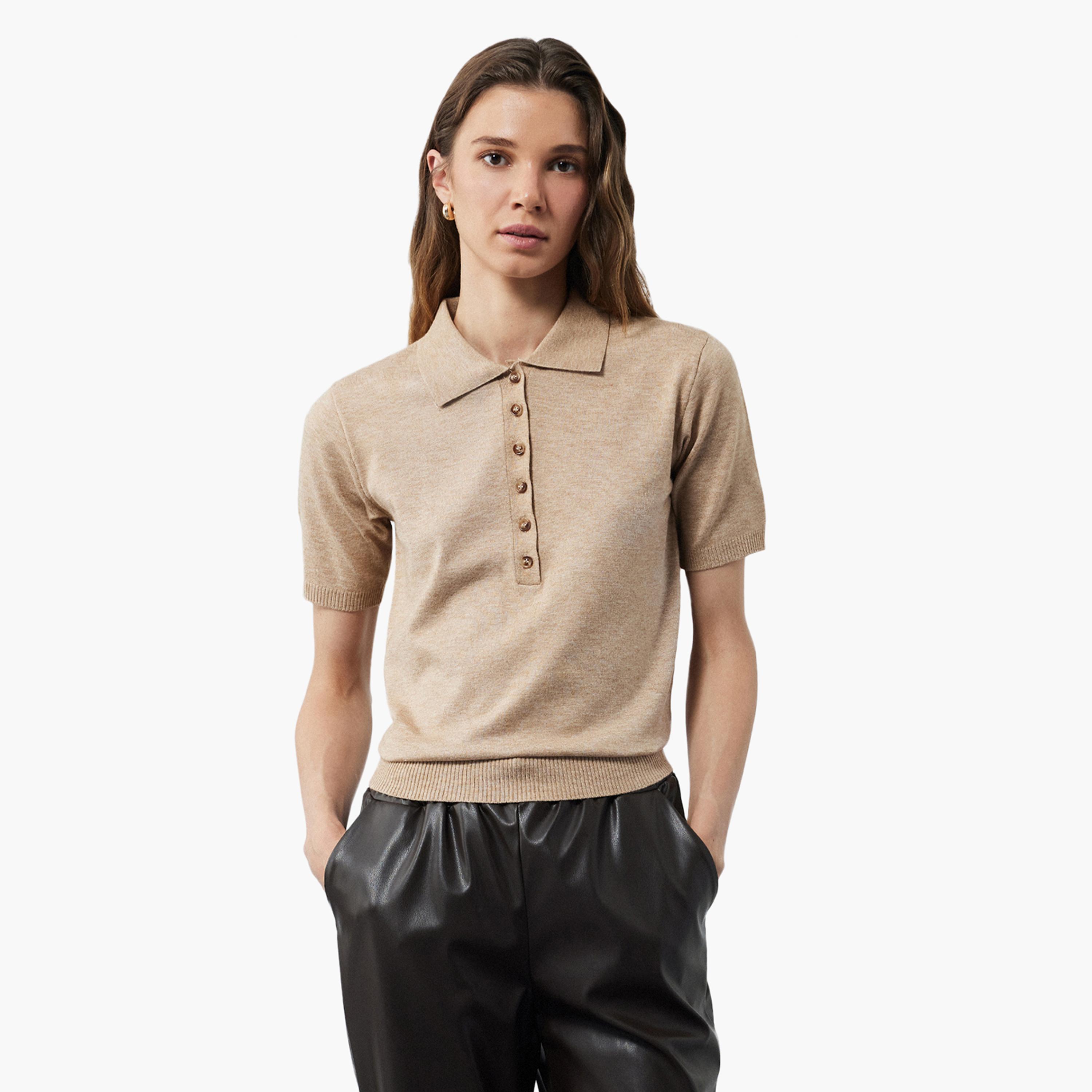 KOTON Brown Heathered Collared Women's Sweater-women-clothing-cardigansandjumpers-jumpers-image-1