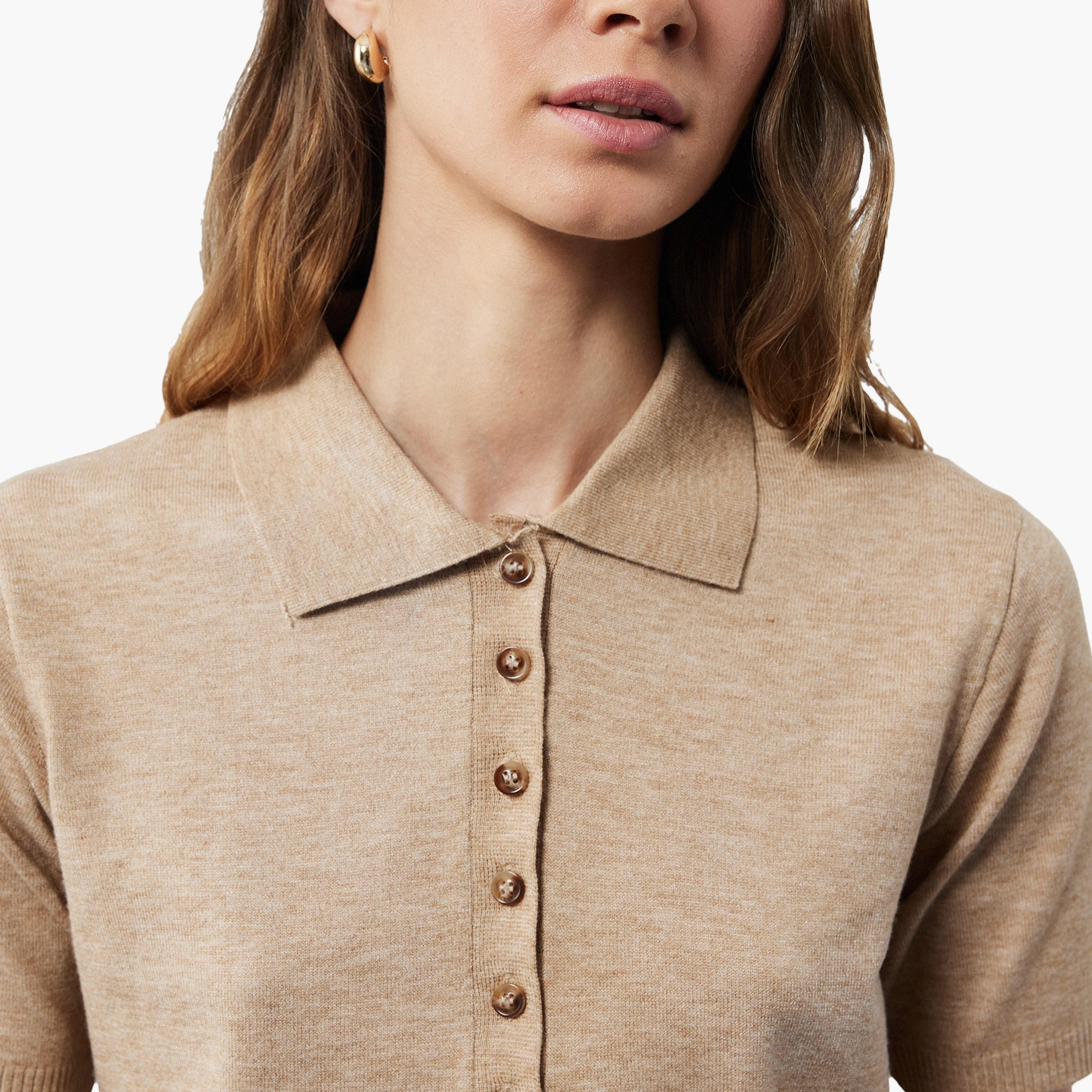 KOTON Brown Heathered Collared Women's Sweater-women-clothing-cardigansandjumpers-jumpers-image-3