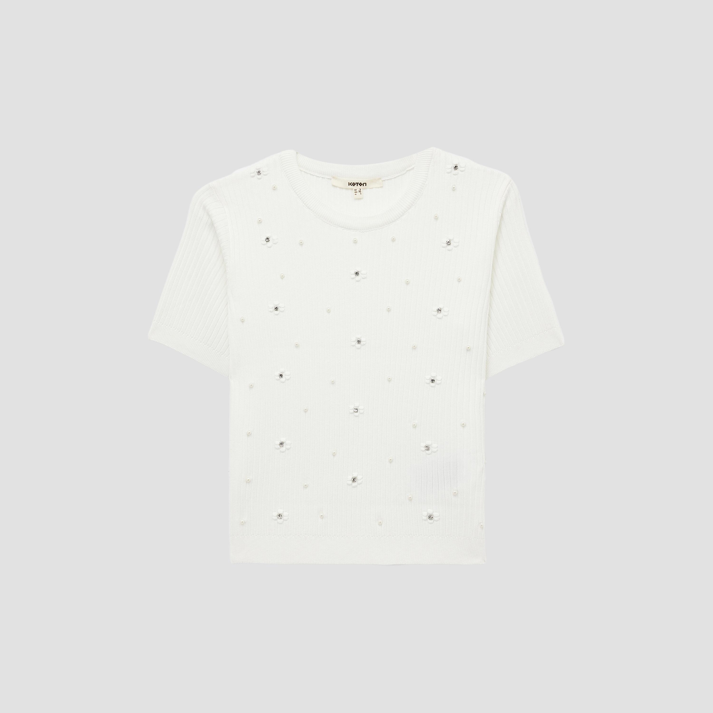 KOTON White Rhinestone & Pearl Women's Sweater-women-clothing-cardigansandjumpers-jumpers-image-3