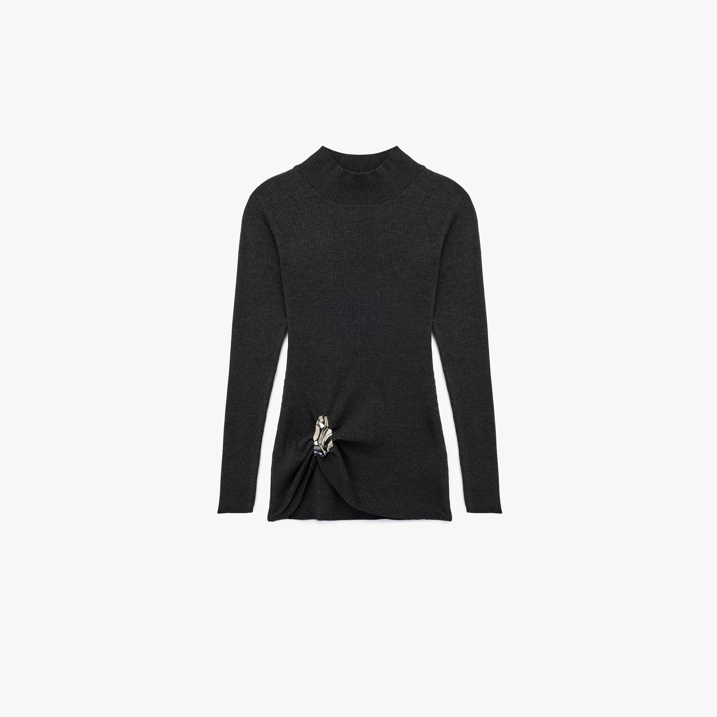 KOTON Charcoal Ribbed Mock Neck Women's Sweater-women-winterwear-cardigansandjumpers-jumpers-image-4