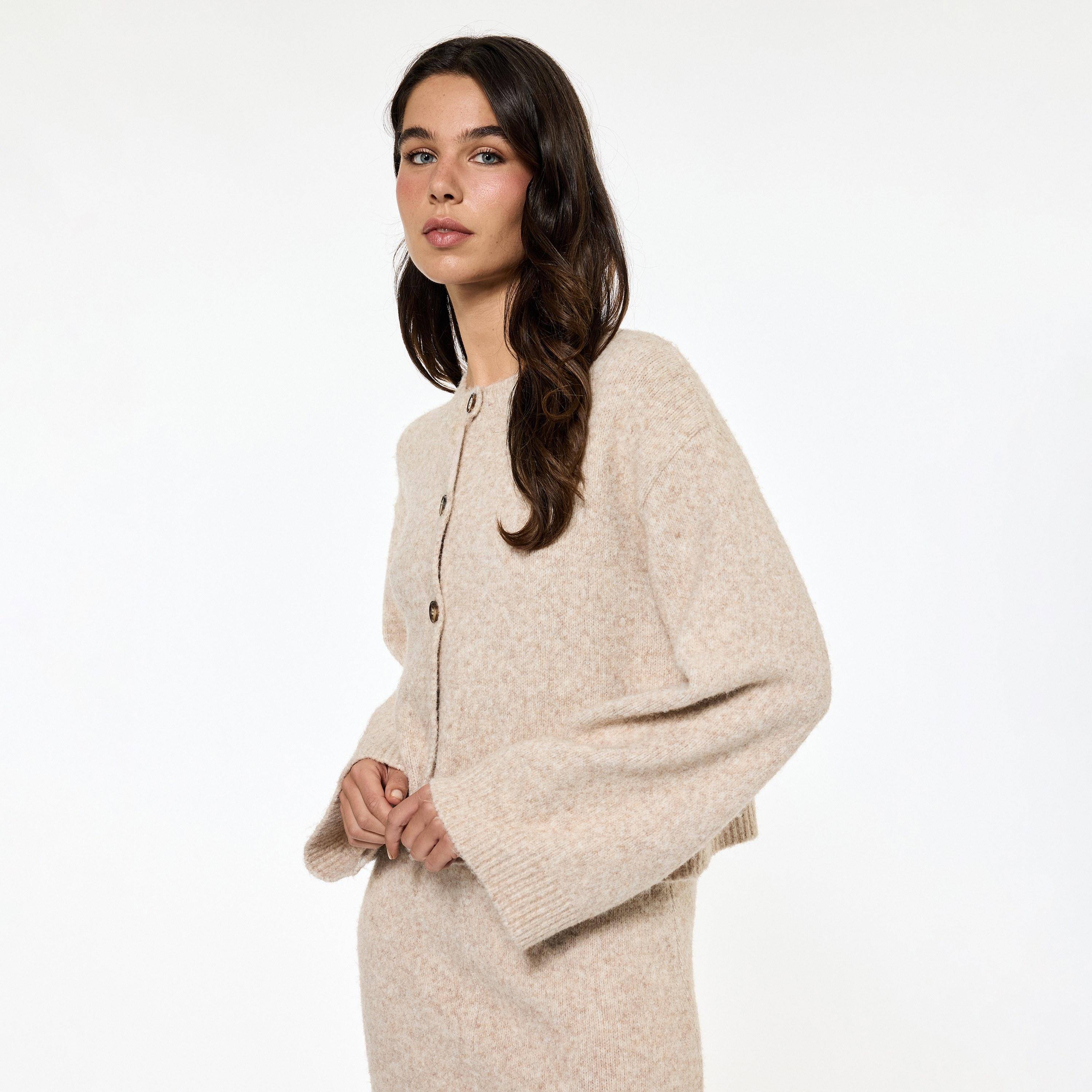 KOTON Beige Round Neck Dropped Sleeves Women's Cardigan-women-clothing-cardigansandjumpers-cardigans-image-3