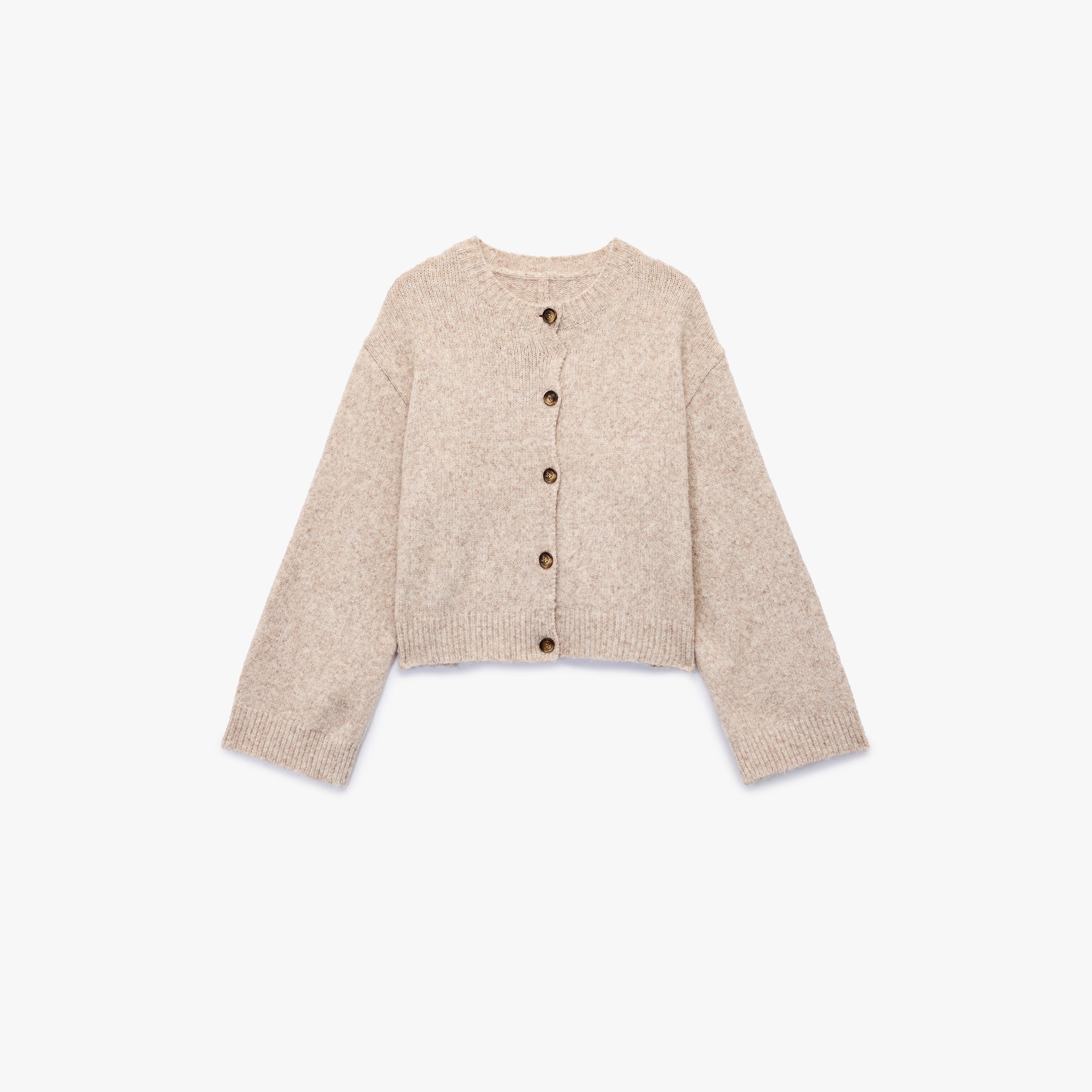 KOTON Beige Round Neck Dropped Sleeves Women's Cardigan-women-clothing-cardigansandjumpers-cardigans-image-4