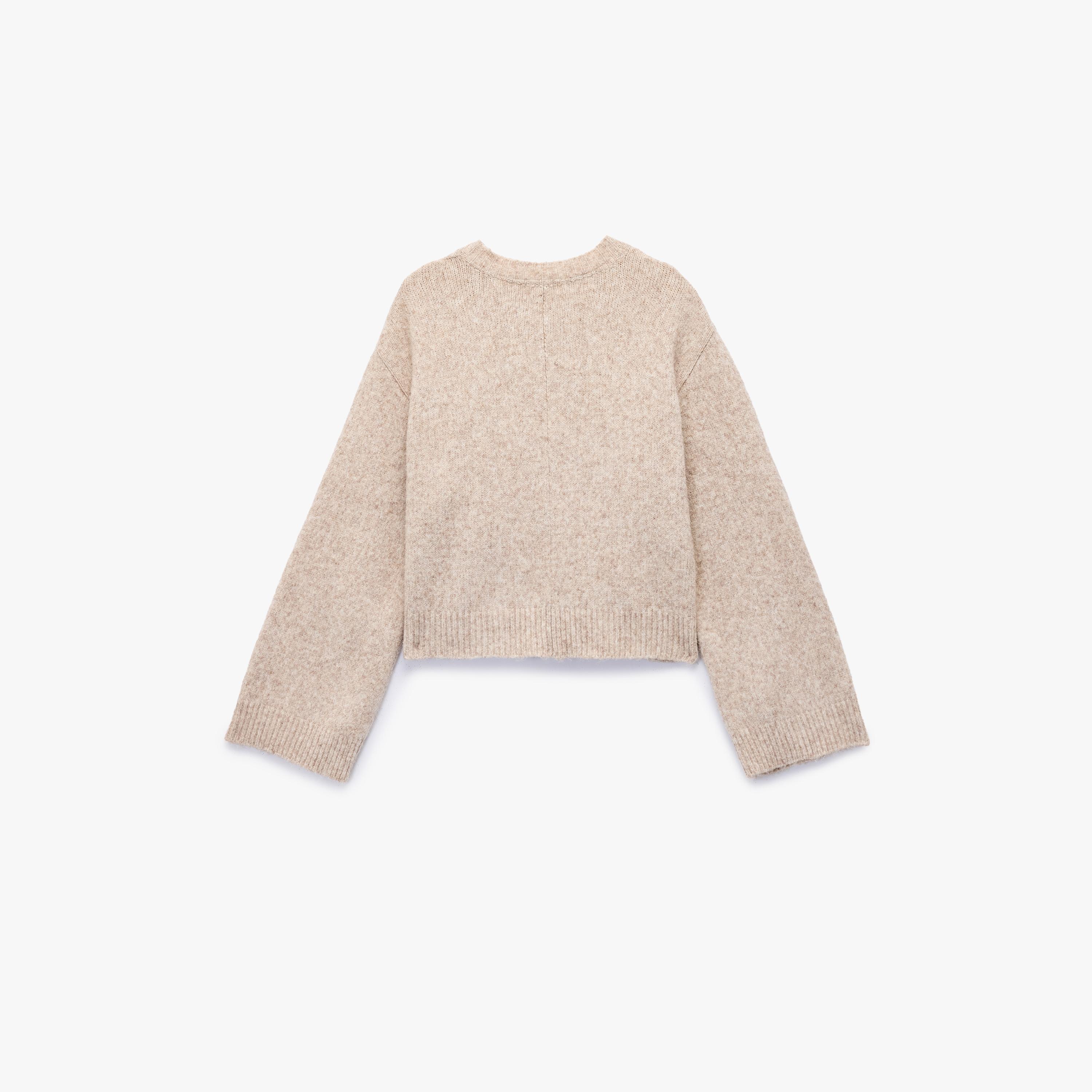 KOTON Beige Round Neck Dropped Sleeves Women's Cardigan-women-clothing-cardigansandjumpers-cardigans-image-5