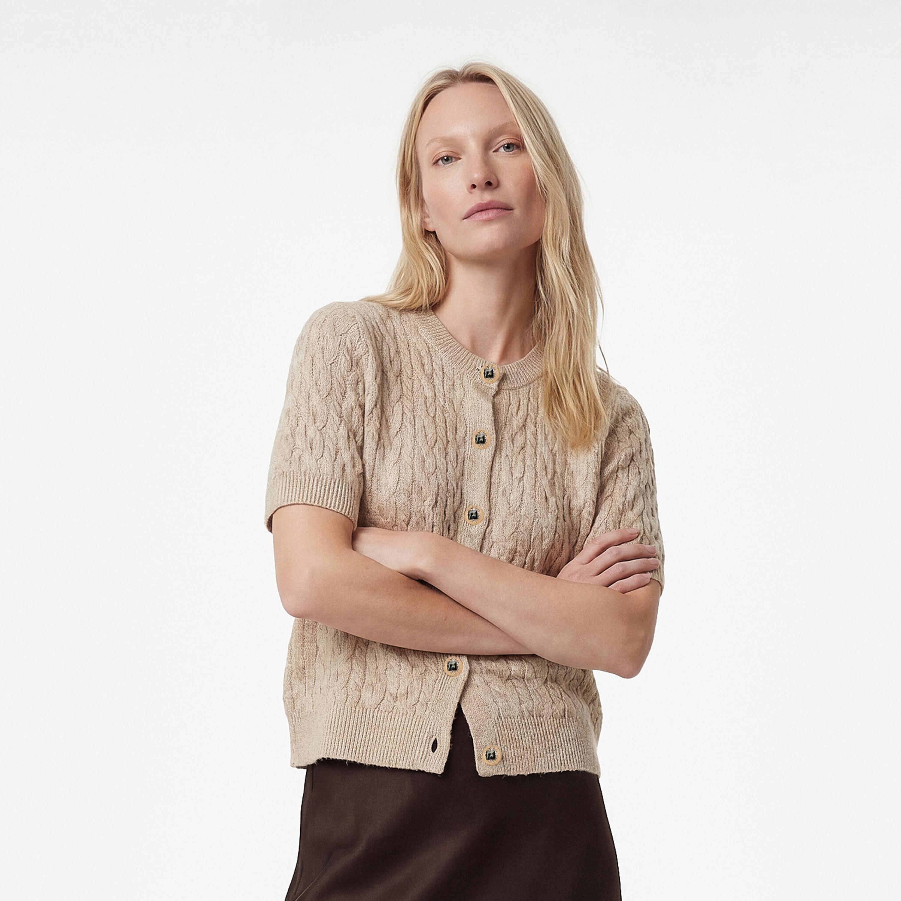 KOTON Beige Cable Knitted Round Neck Women's Cardigan-women-clothing-cardigansandjumpers-cardigans-image-1