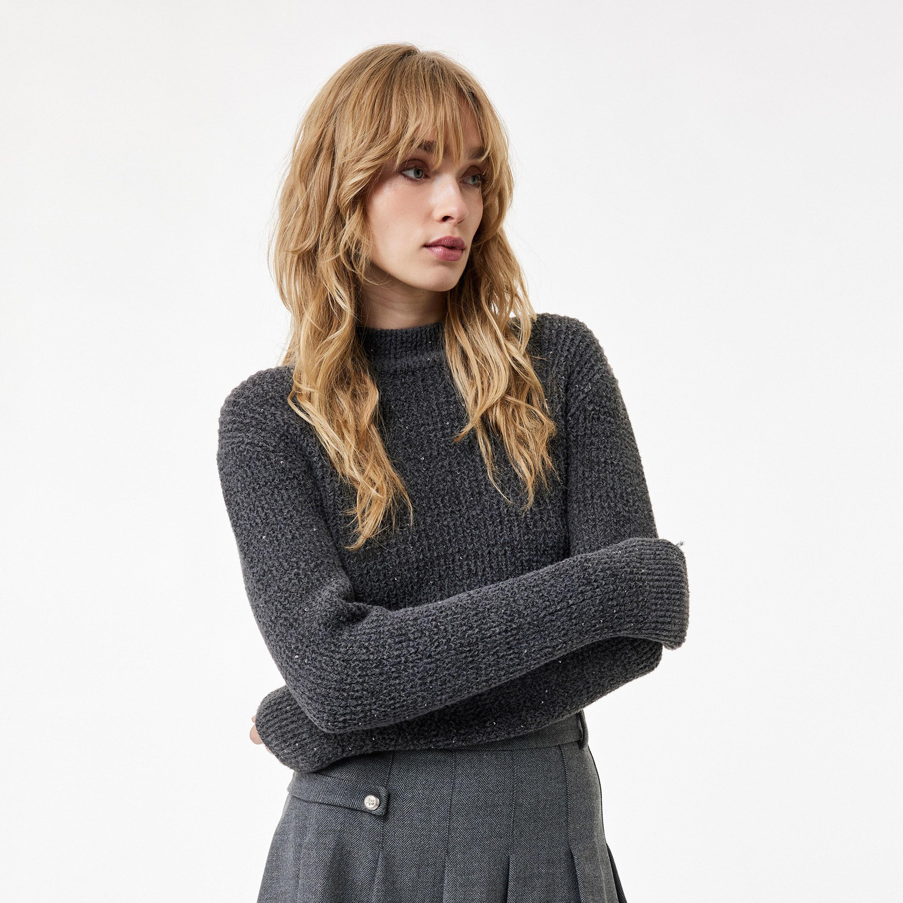 KOTON Grey Textured High Neck Women's Sweater-women-clothing-cardigansandjumpers-jumpers-image-1