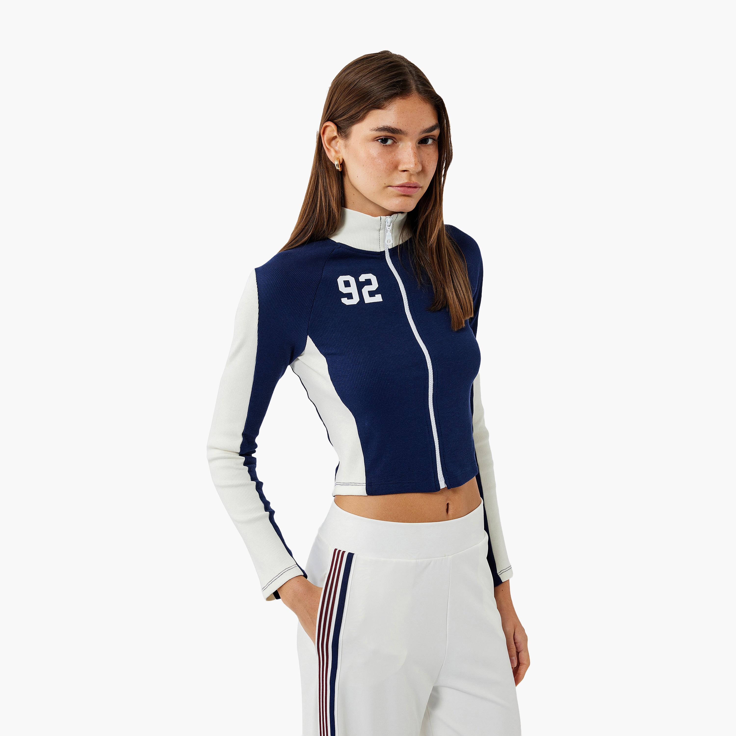KOTON Blue Color-Blocked High Neck Women's Jacket-women-winterwear-coatsandjackets-jackets-image-3