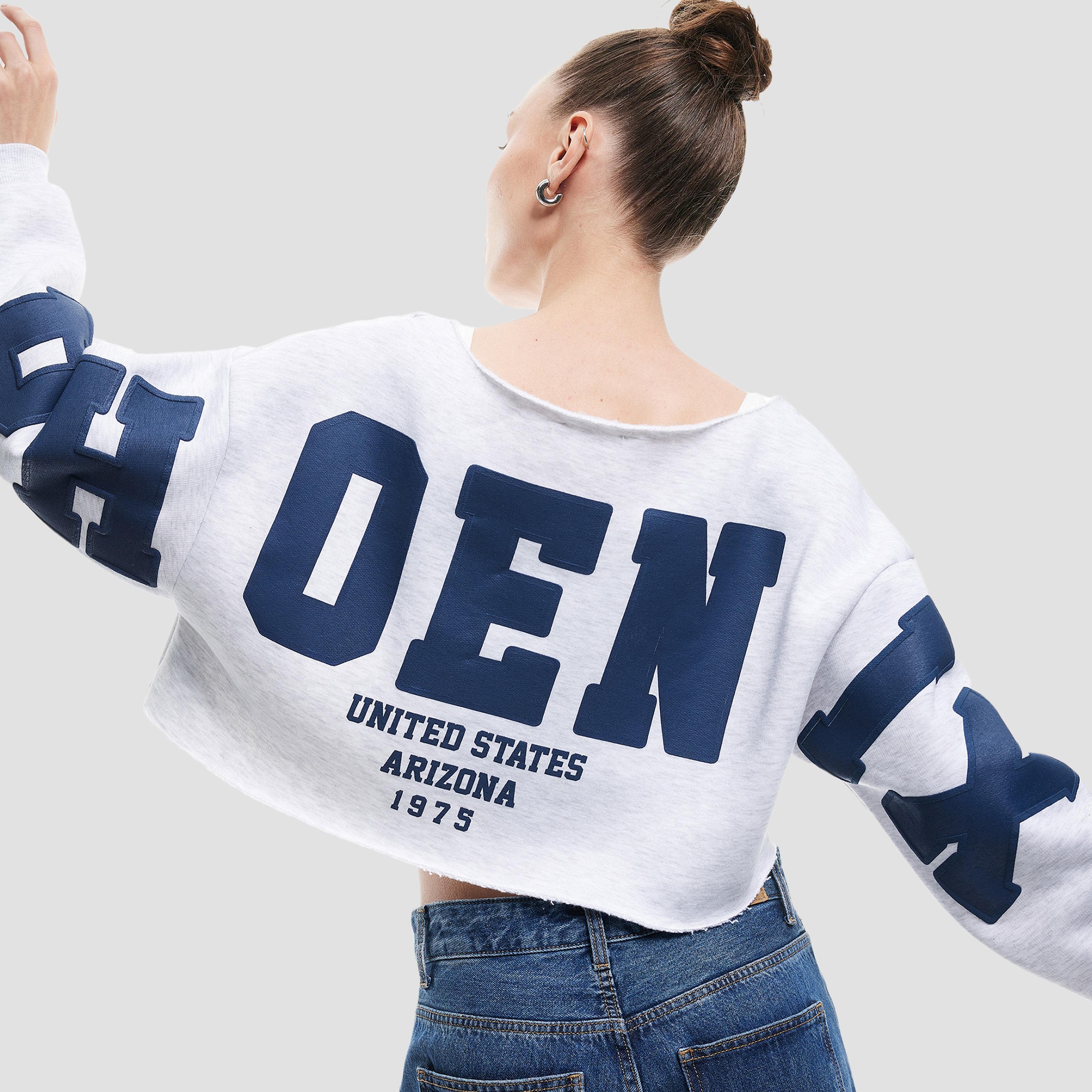 KOTON Grey Graphic Text-Print Dropped Sleeves Women's Cropped Sweatshirt-women-clothing-hoodiesandsweatshirts-sweatshirts-image-3