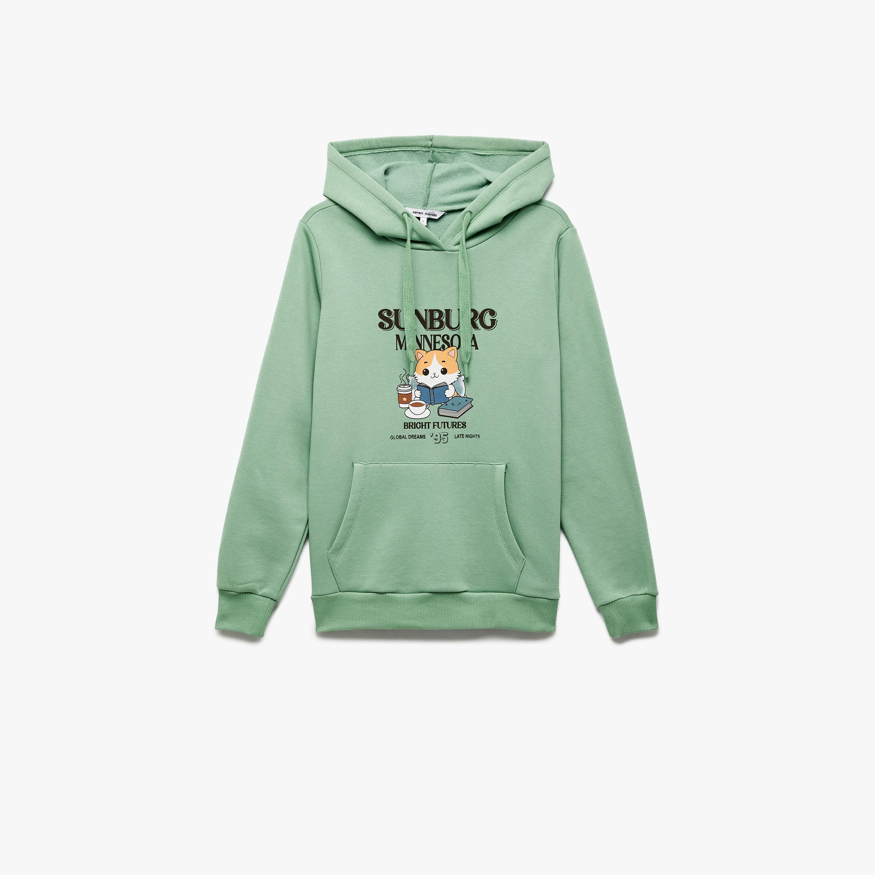KOTON Green Graphic Print Hooded Neck Women's Hoodie-women-clothing-hoodiesandsweatshirts-hoodies-image-4