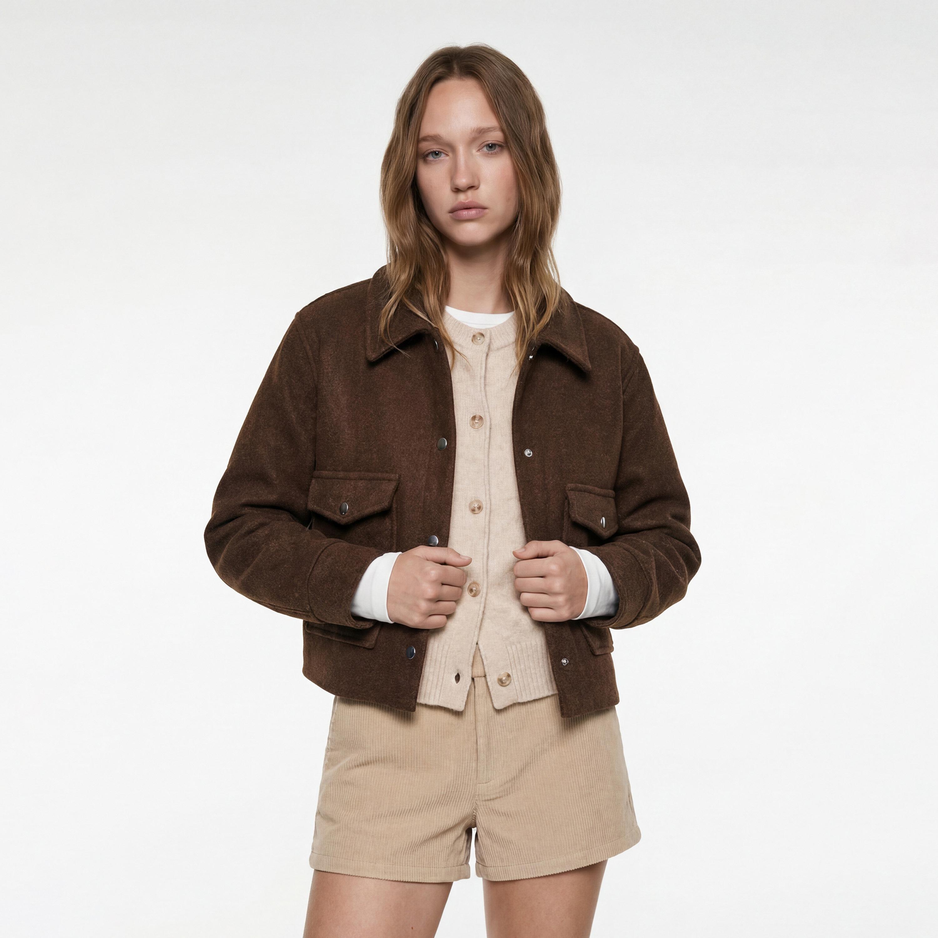 KOTON Brown Textured Collared Women's Jacket-women-winterwear-coatsandjackets-jackets-image-1
