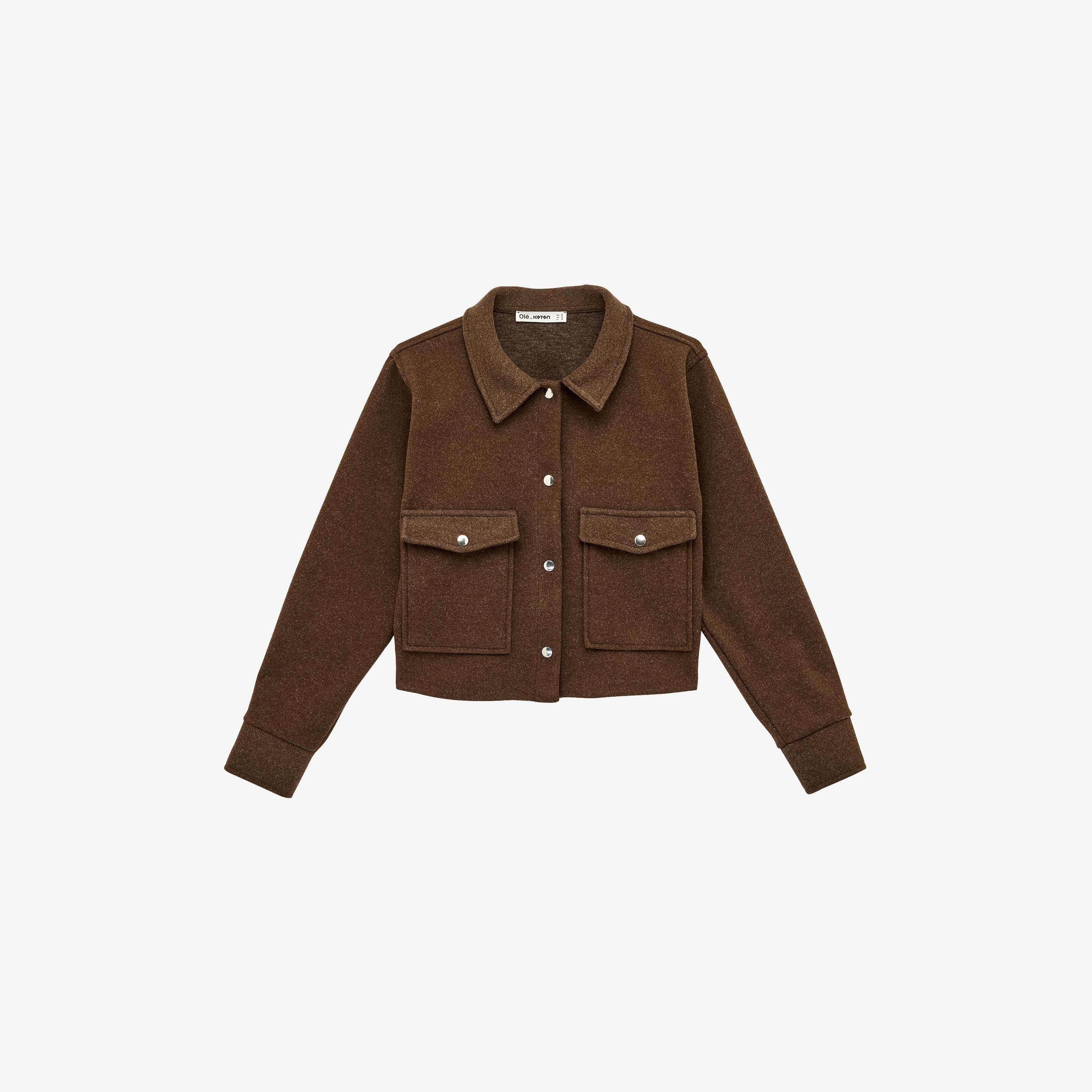 KOTON Brown Textured Collared Women's Jacket-women-winterwear-coatsandjackets-jackets-image-3