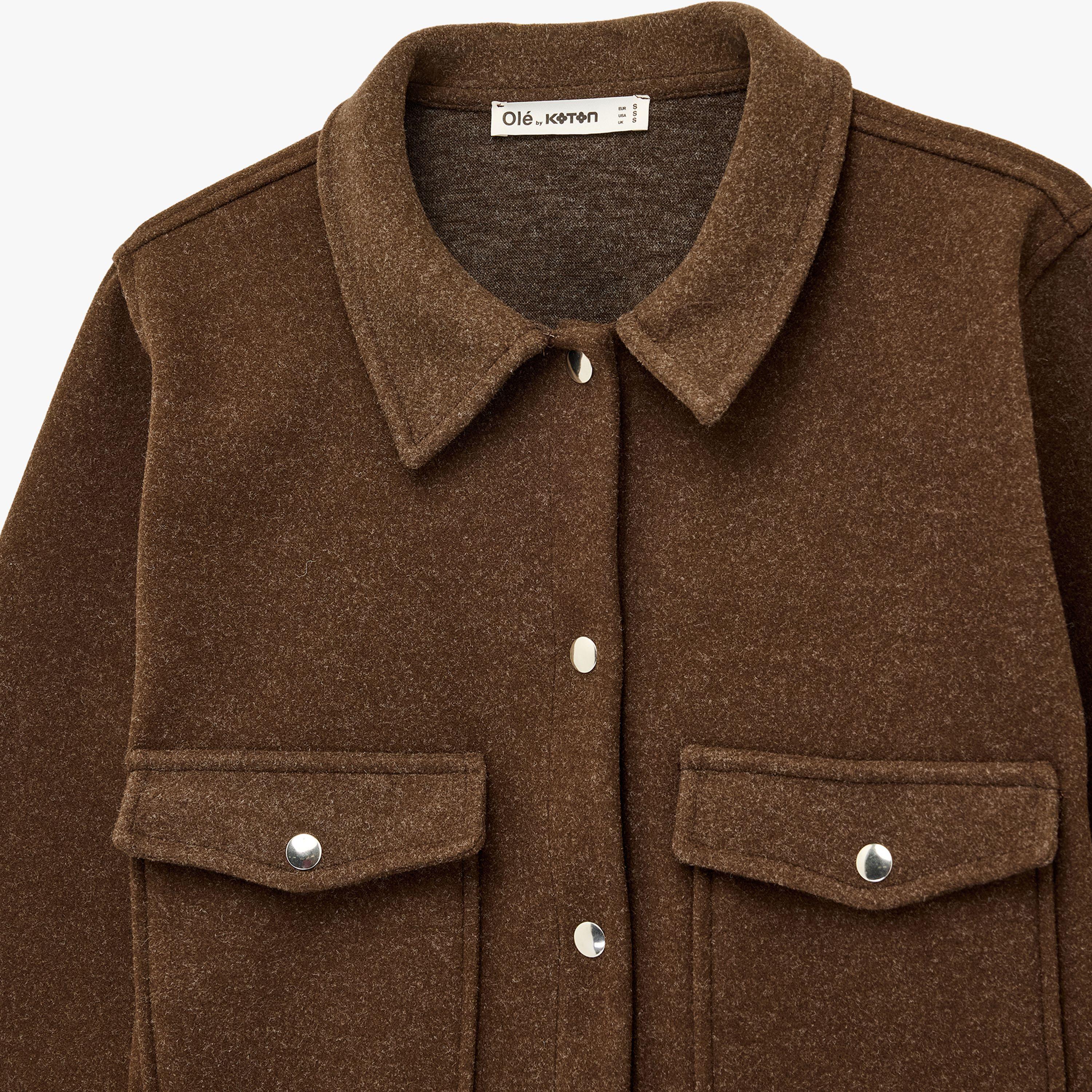 KOTON Brown Textured Collared Women's Jacket-women-winterwear-coatsandjackets-jackets-image-5